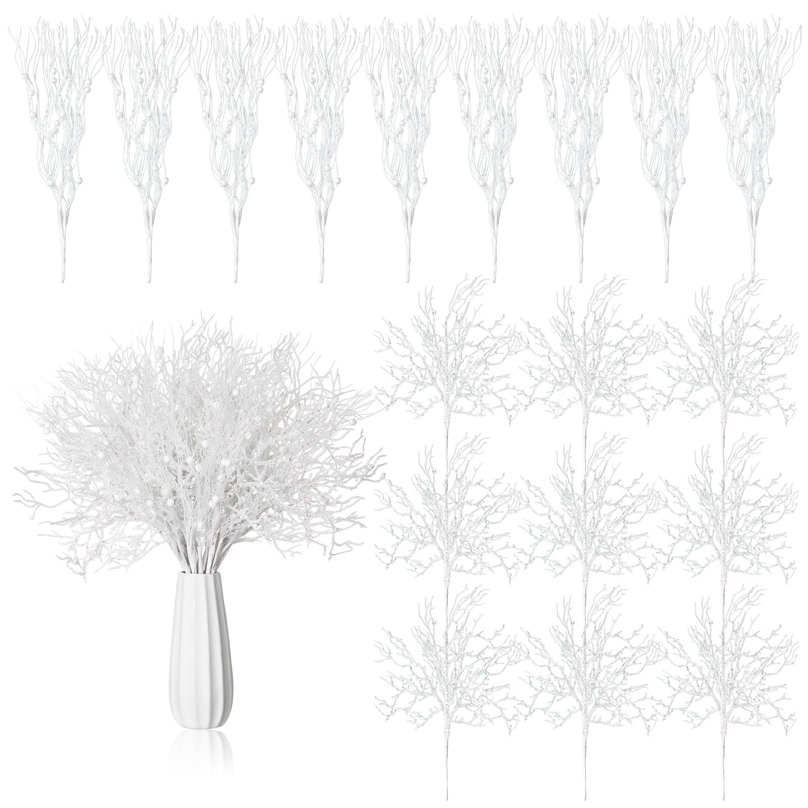 Décoration de Noël pour sapin moins vide : lot de 18 pics branches de corail blancs Namalu