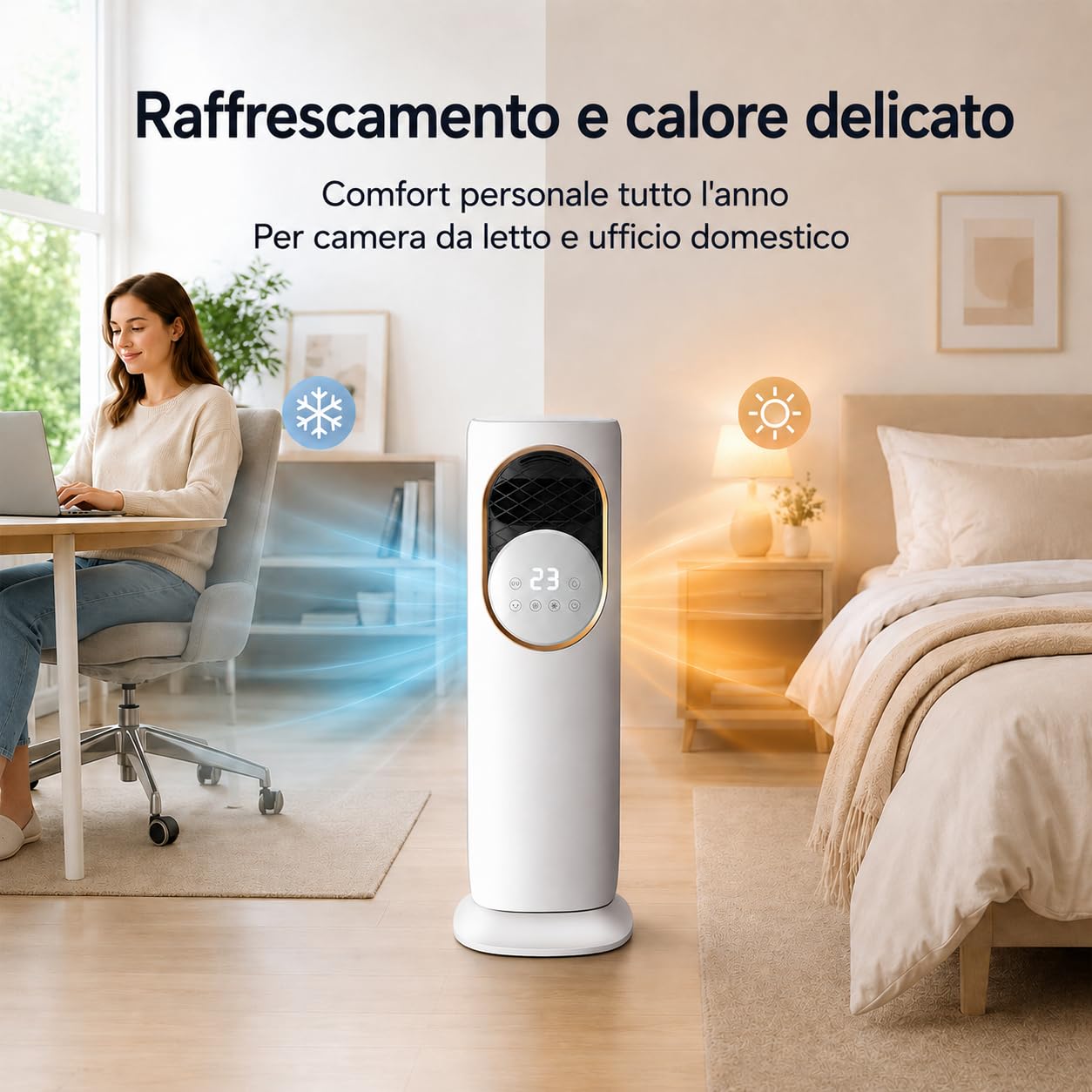 Raffrescatore d’Aria Senza Tubo Freddo/Caldo, Climatizzatore Portatile con Telecomando, Oscillazione 180°, 3 Velocità, Serbatoio 4L, per Camera da Letto, Ufficio e Piccoli Ambienti