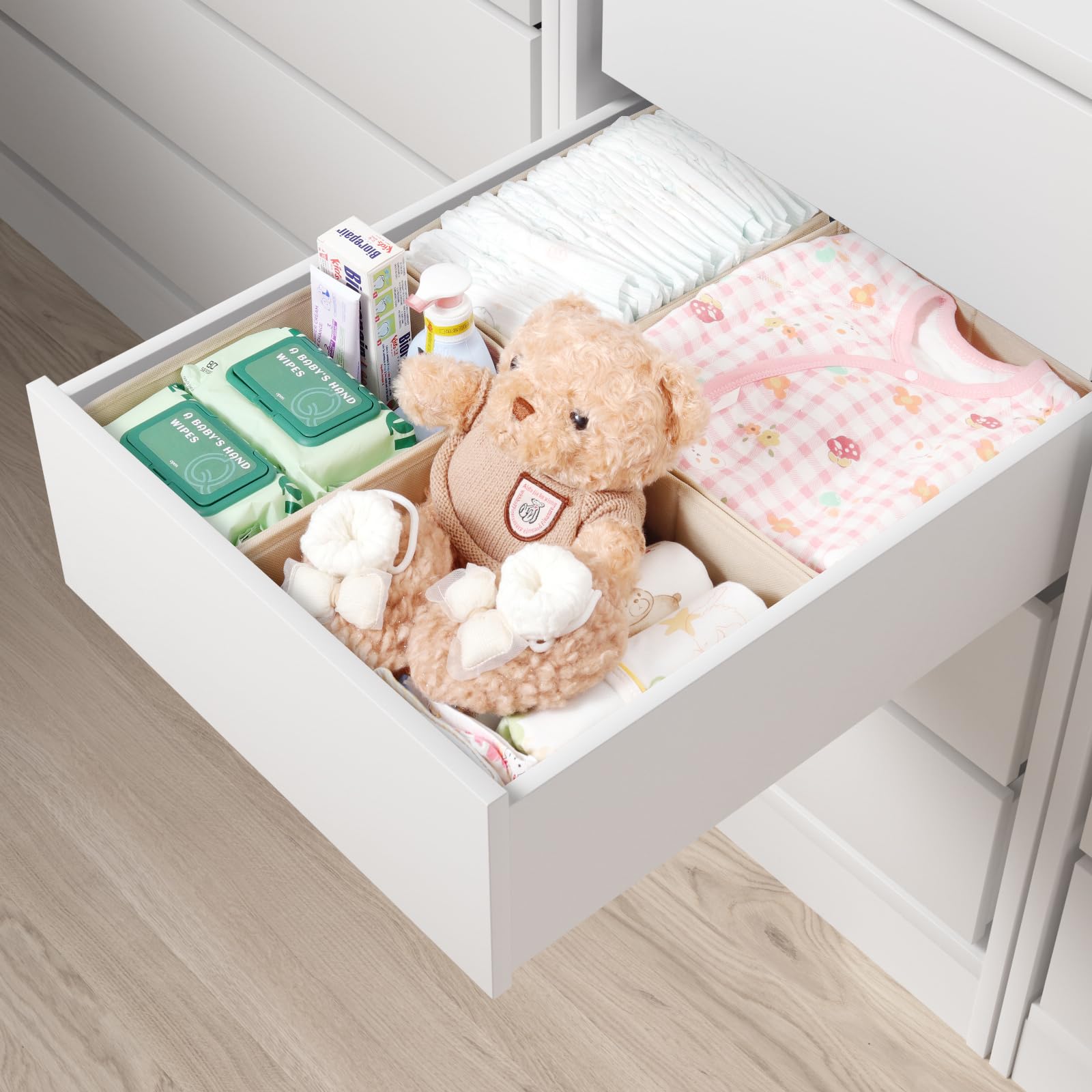 ORLISA Drawer Organiser Clothes for Compatible with PAX Wardrobe 50 x 58 cm Sturdy Base, Foldable, & Robust, Set of 4, Beige