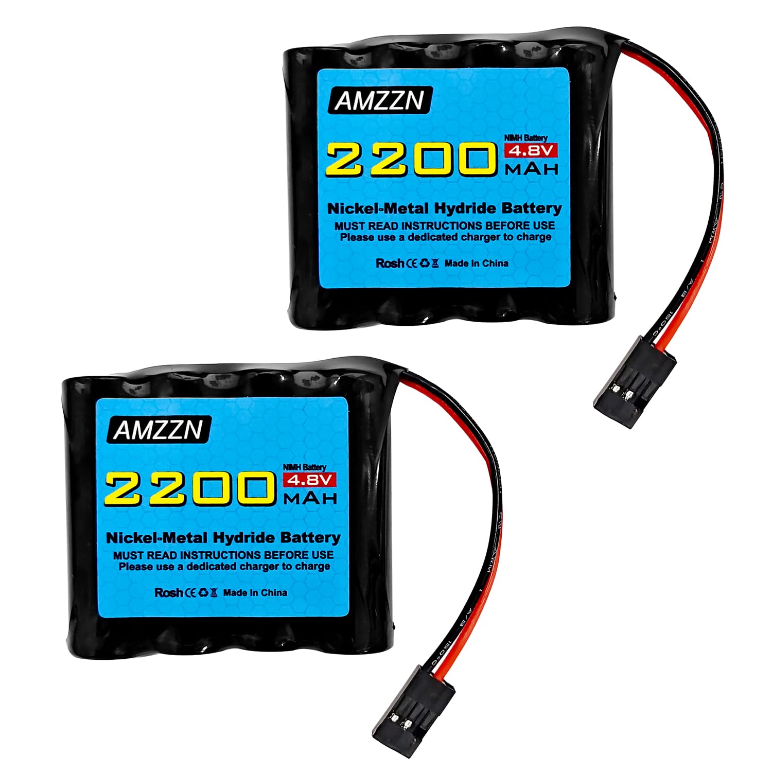 2PCS 4.8V 2200mAh AA Nimh Batterie avec connecteur Hitec pour RC Car, Récepteur RC, Avion RC, Batterie Rechargeable Haute capacité pour télécommande