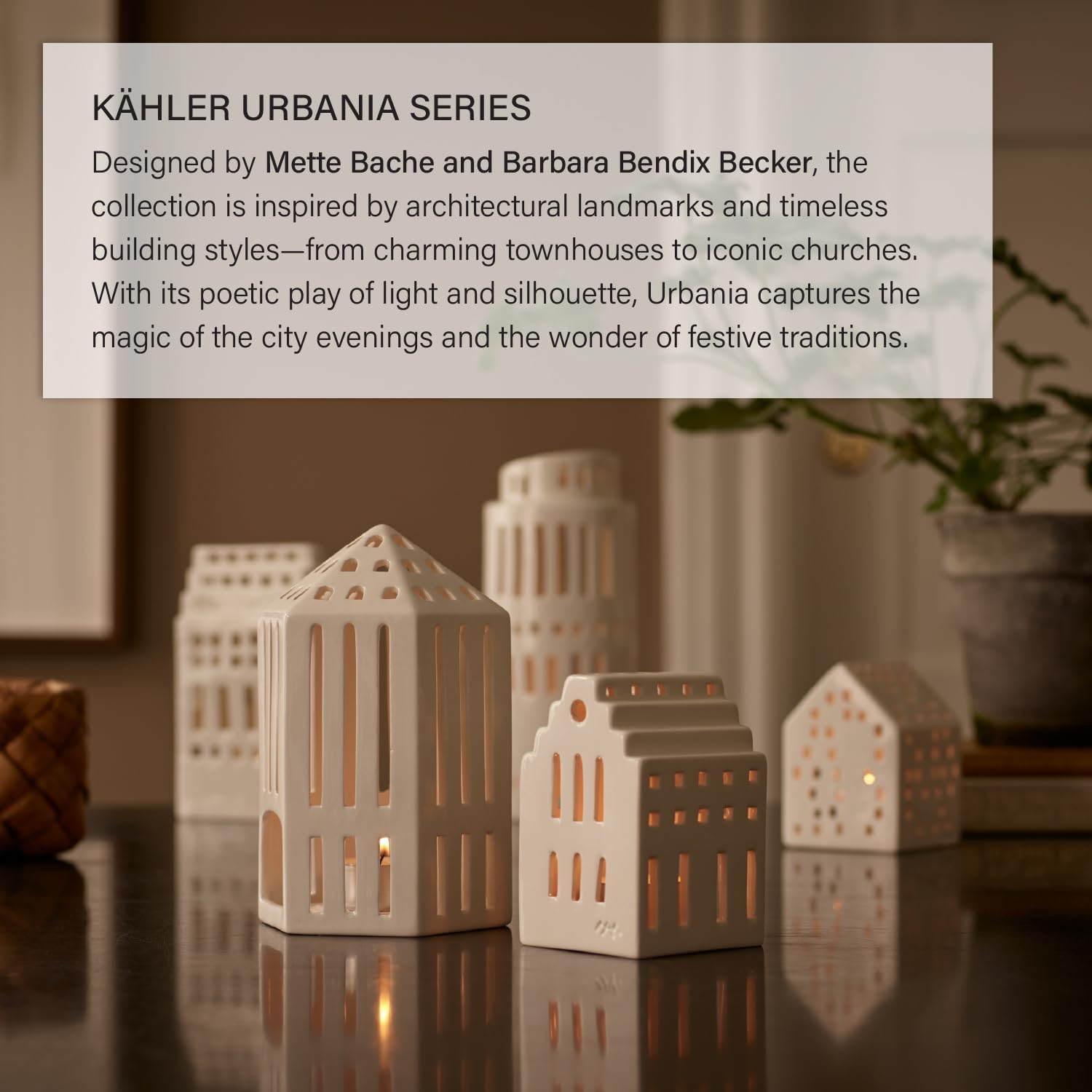 Kahler Urbania Lighthouse Long Church, Candle Holder, White, 3.9" H, Designed by Bache & Bendix Becker, Gift Box Included