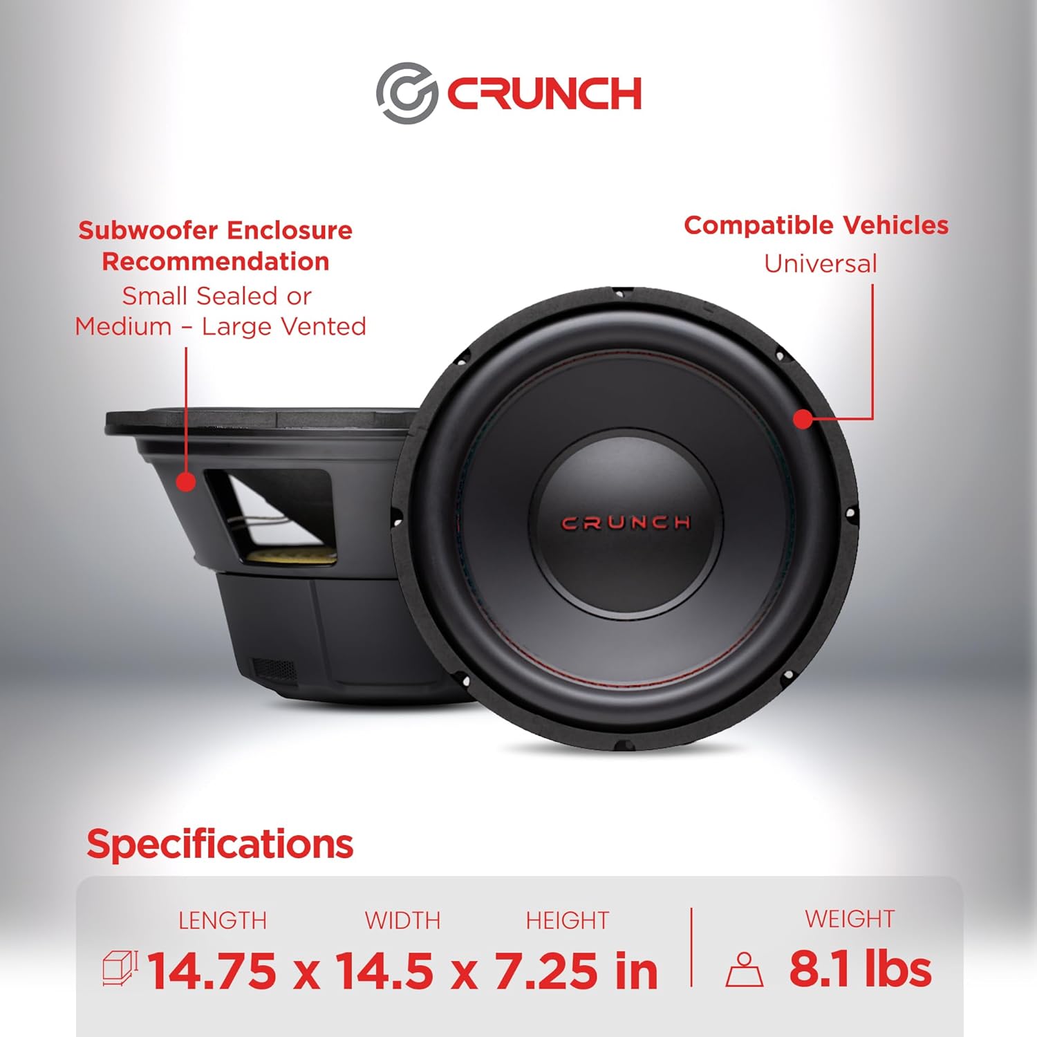 Crunch CRW12D4 CRW 12 Inch Subwoofer 800 Watt MAX 400 Watt RMS Car Audio Speaker with 4 Ohm DVC Dual Voice Coil