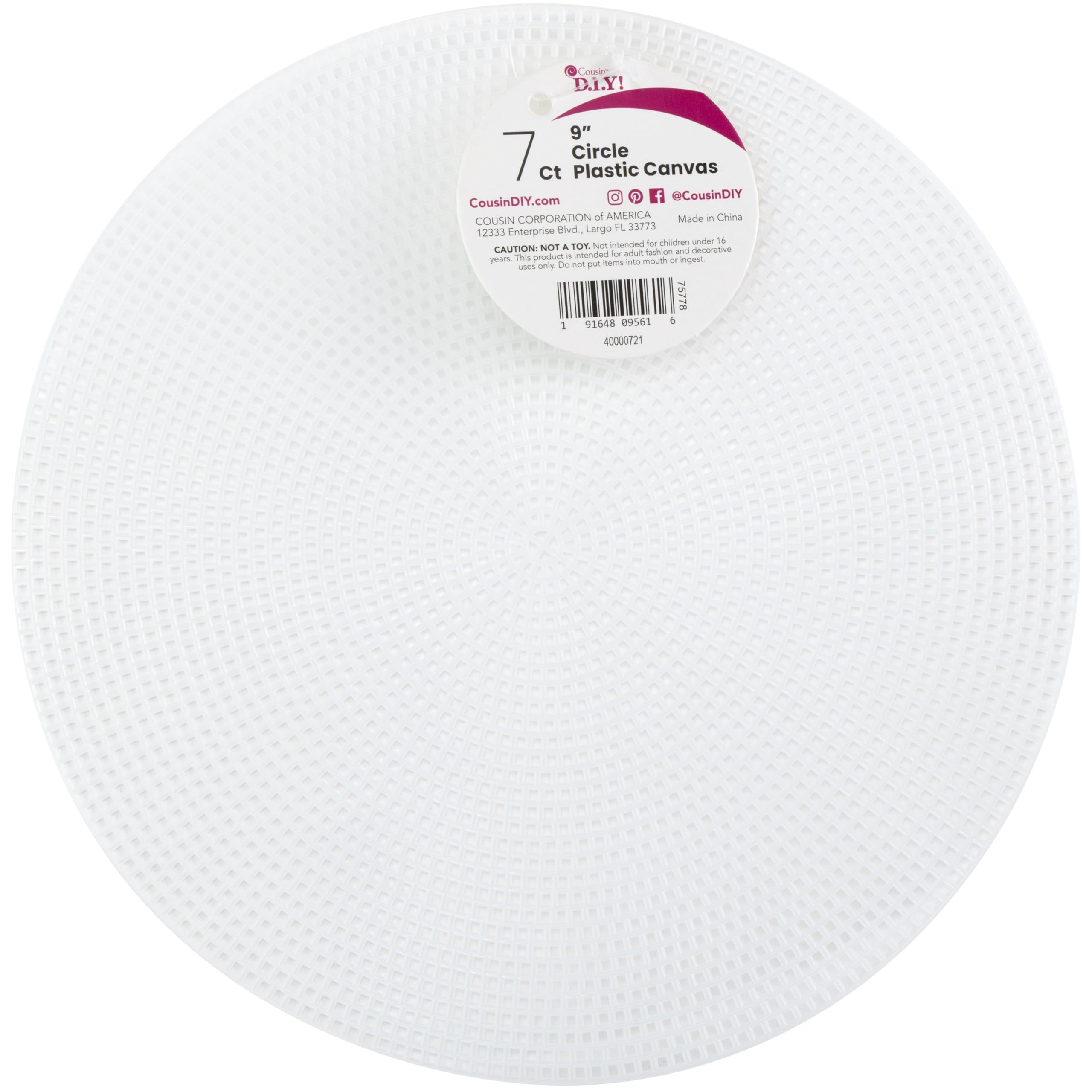Cousin White Diy 7 Count Plastic Stitching Canvas, 9" Round,