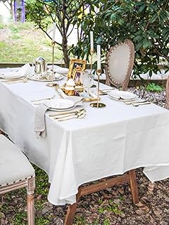 BUYSK Off White Tablecloth, 100% Cotton Fabric Table Cloth for Festival Picnic Wedding Party and DIY Dye Project, Machine Washable (55 x 39 inch)