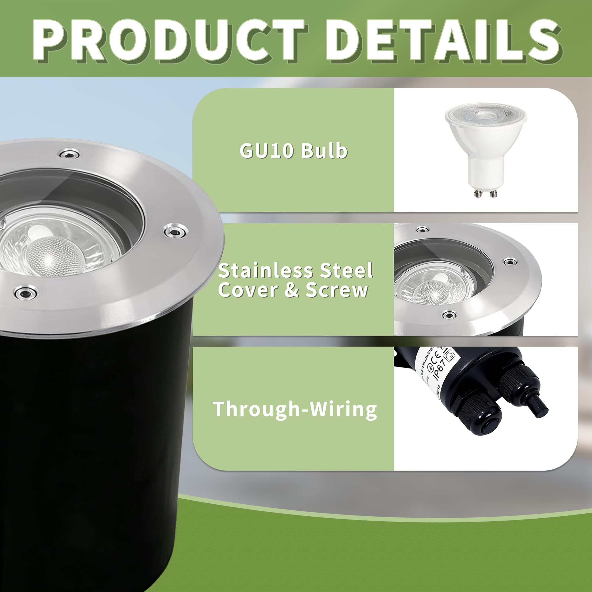 JNR Edelstahl Bodenstrahler Außen Schwenkbar GU10 IP67 Wasserdicht mit LED 5W 3000K Warmweiß Glühbirne, Bodeneinbaustrahler Aussen 230V Bodenleuchten Außen (4-Silber)