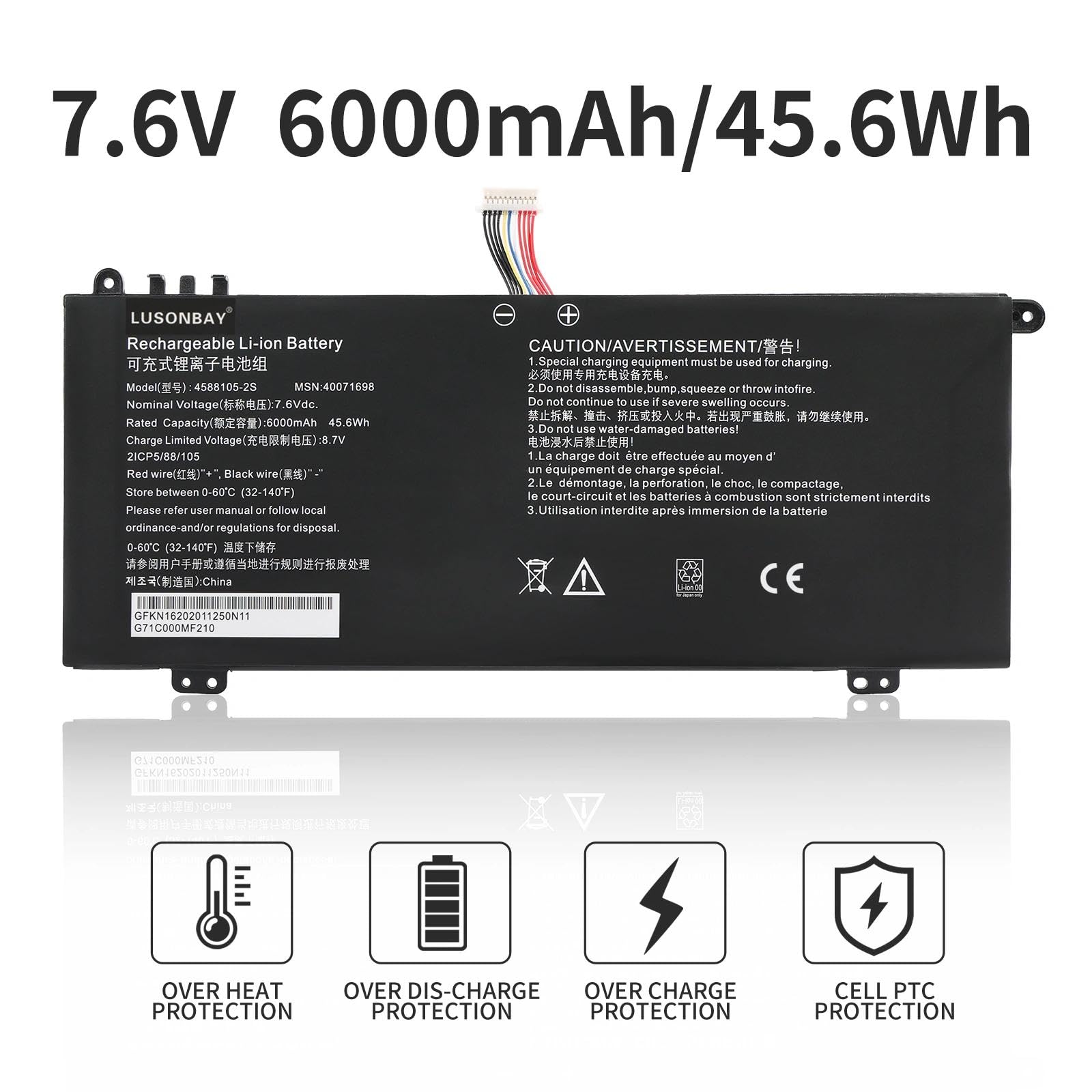 4588105-2S Batteria di ricambio compatibile con Satellite PRO C50-H C50-E C40-H C50-H-108 C50-H-103 P/N: 40071698 40072215 4588105-2S 458106 458106-2S S 7,6. V 00 mAh/45,6 Wh