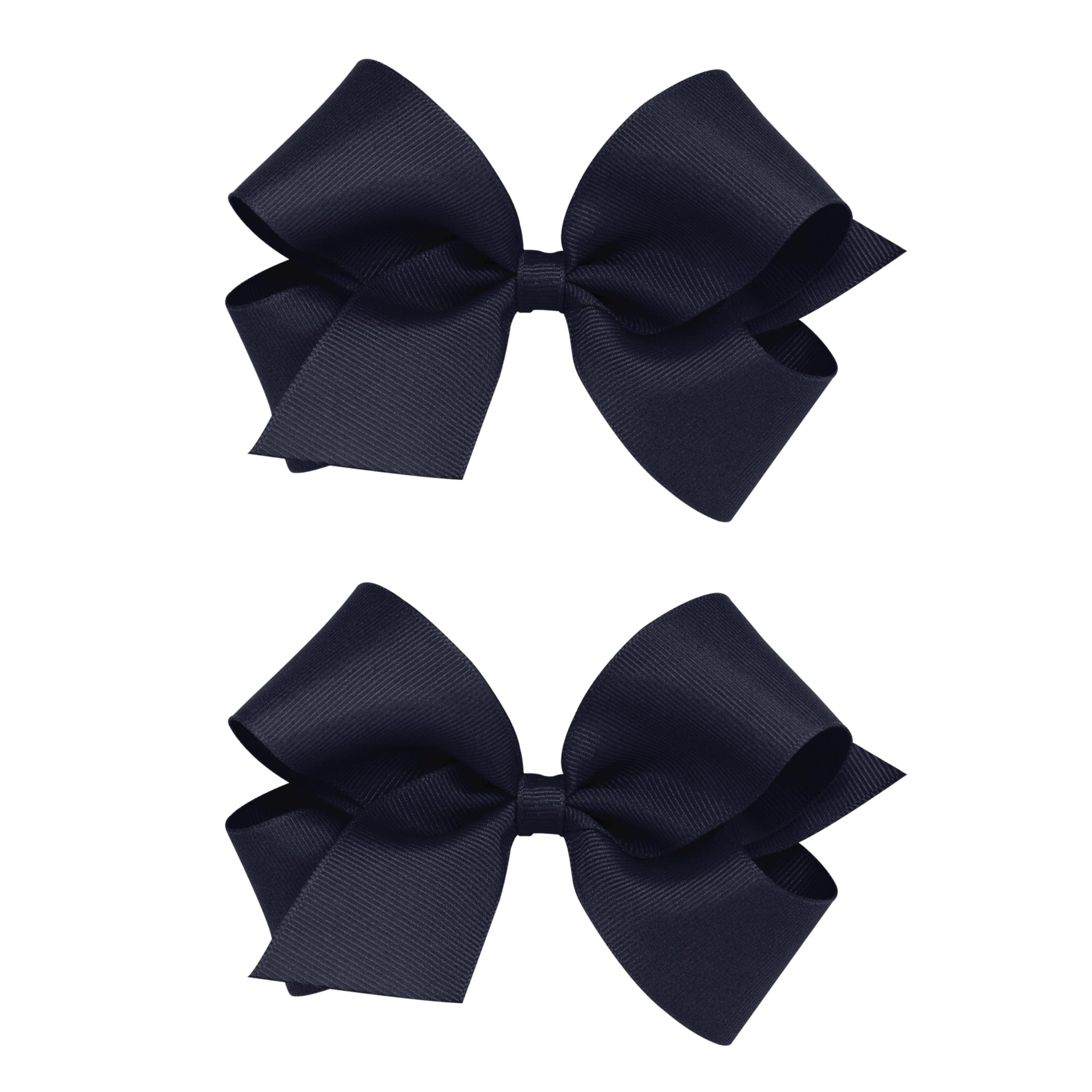 Wee Ones Girls 2 Pack Grosgrain Hair Bows with Plain Wrap Centre on a Wee Stay No Slip Clip, Medium, Navy