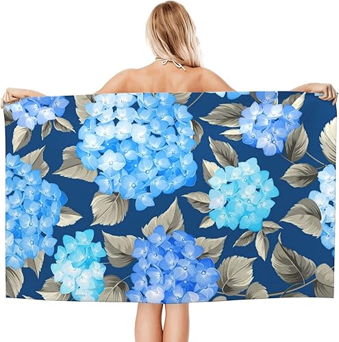 Miniatura 2 de Toallas de playa de microfibra de gran tamaño, libre de arena azul púrpura hortensia flor toalla de playa para adultos niños hombres mujeres