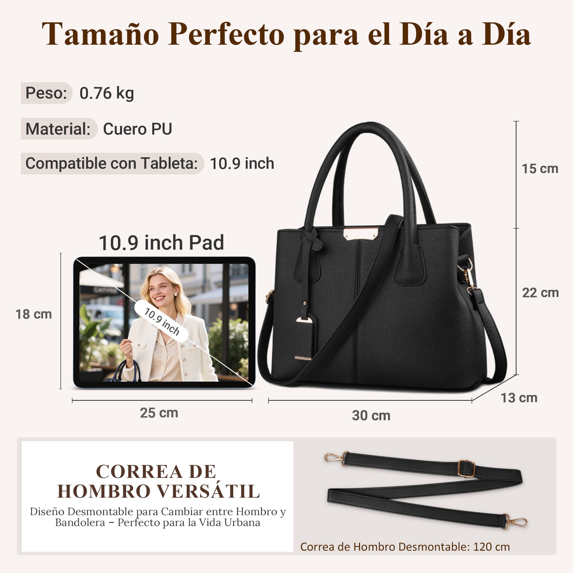 DIRRONA Moda Bolsos de Mujer Bolso Hombro Casual Viaje Bolsa de Mensajero Mujer Impermeable PU Cuero Bolsos de Mano Negro