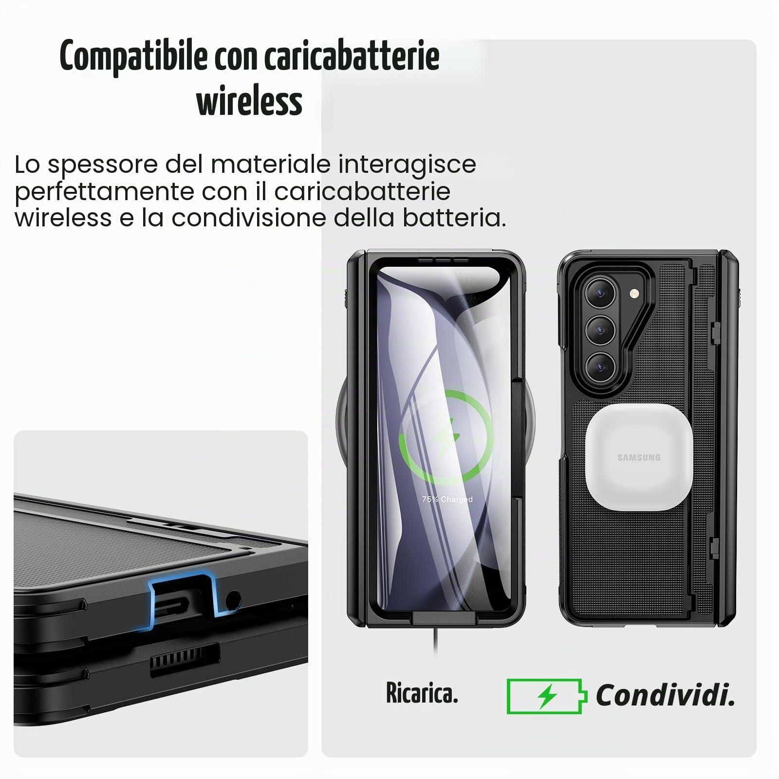 Doeshine Cover Per Samsung Galaxy Z Fold 5 con Supporto, Slot S-Pen Integrato (No S-Pen), [Protezione Cerniera & Pellicola Schermo], Custodia Rigida Robusta per Z Fold 5 Cover Pieghevole (Nero)