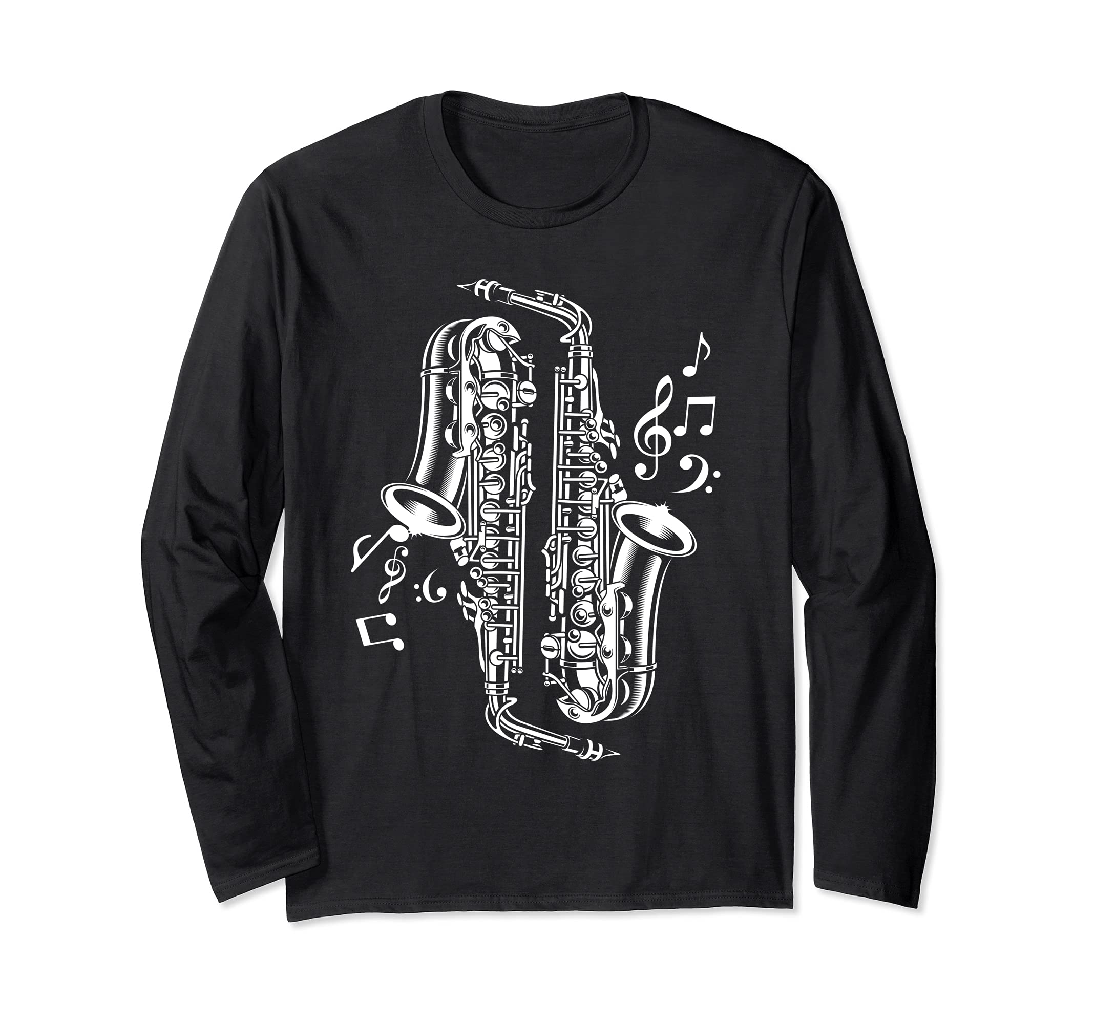 Sax Player Saxophonist Music Notes Jazz Music Saxophone Long Sleeve T-Shirt, Black