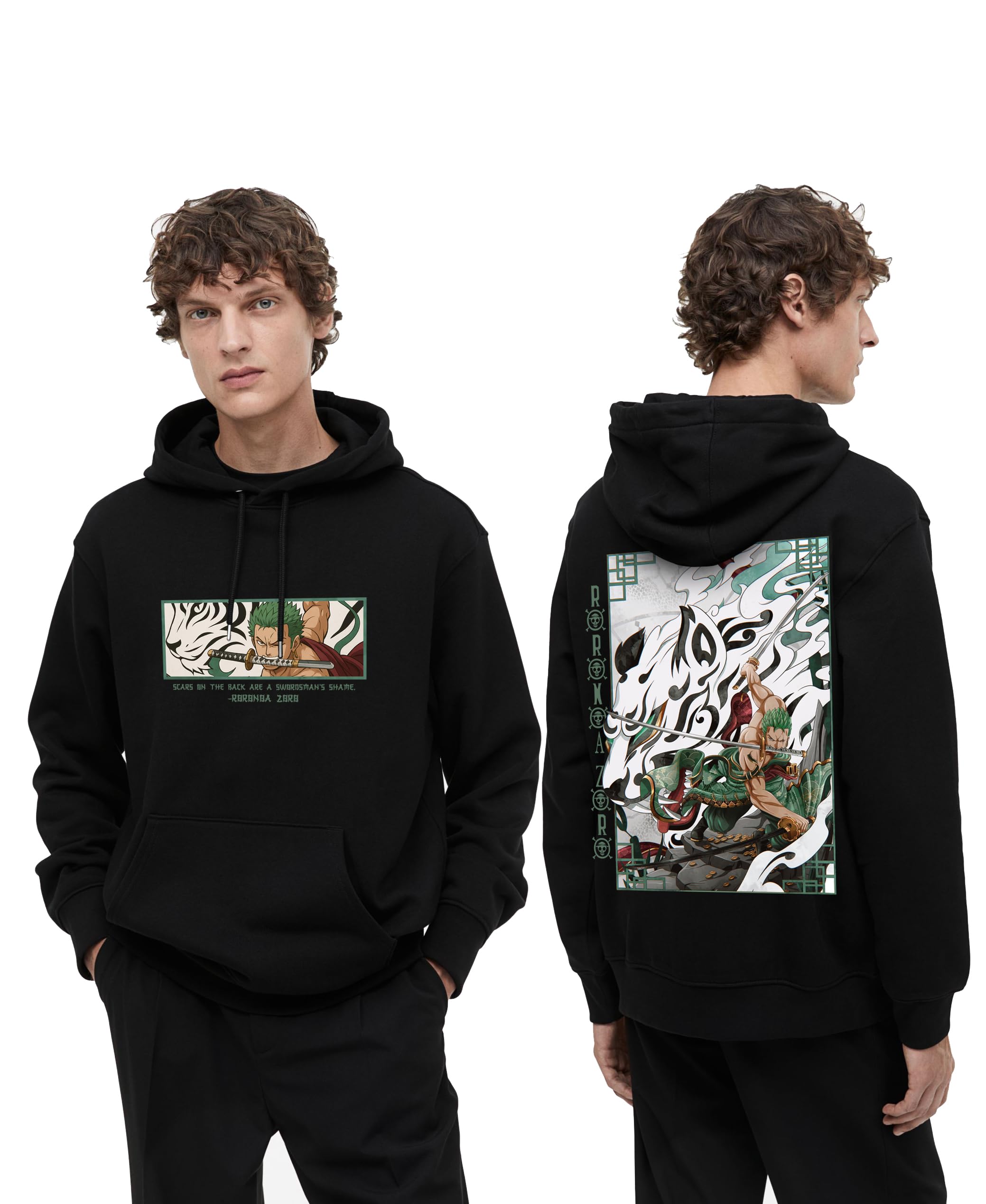 g&g closet One Piece Roronoa Zoro Anime Art Graphic Hoodie | 100% Cotton | Full Sleeve | Printed Hooded Sweatshirt for Men and Women-picture-22