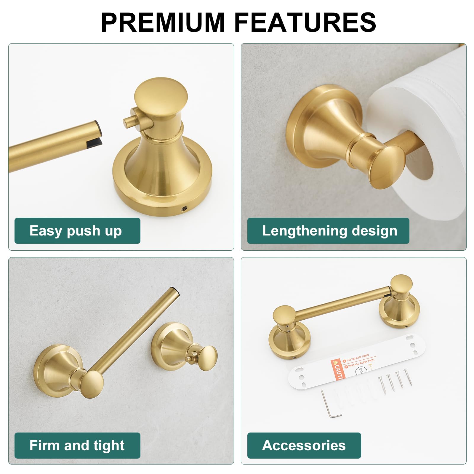 Hoimpro Toilet Paper Holder Wall Mount Bathroom Tissue Holder Brushed Gold — Amazon image 7