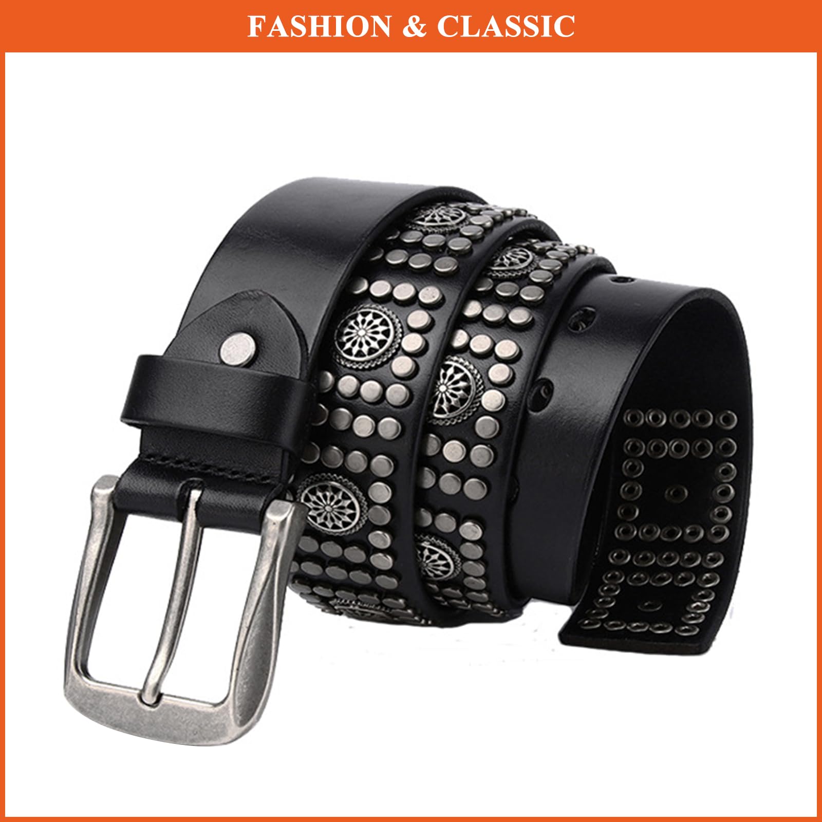 Ceinture En Cuir Décontractée pour Femme Et Homme Style Cowgirl Vintage Boucle Ardillon Cloutée Idéale pour Jeans Et Robes