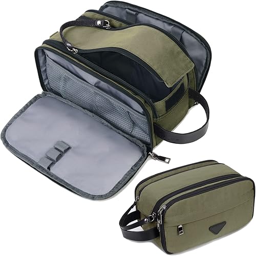 CROCOD Neceser de viaje para hombre, organizador de artículos de aseo de cuero, kit Dopp para hombre, resistente al agua, bolsa de afeitar para