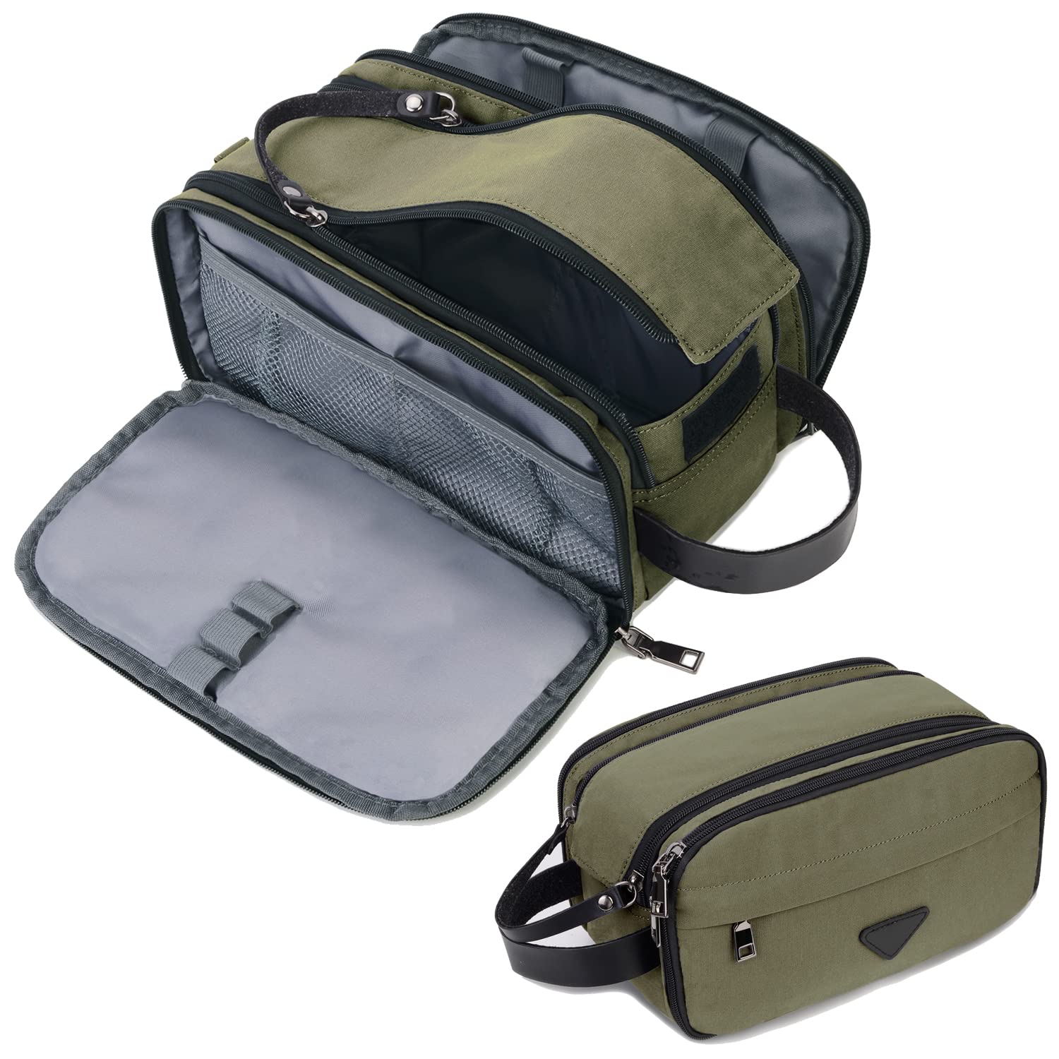 CROCOD Mens Toiletry Bag Travel Leather Toiletry Organizer Dopp Kit for Men Water-resistant Shaving Bag for Bathroom (Green)