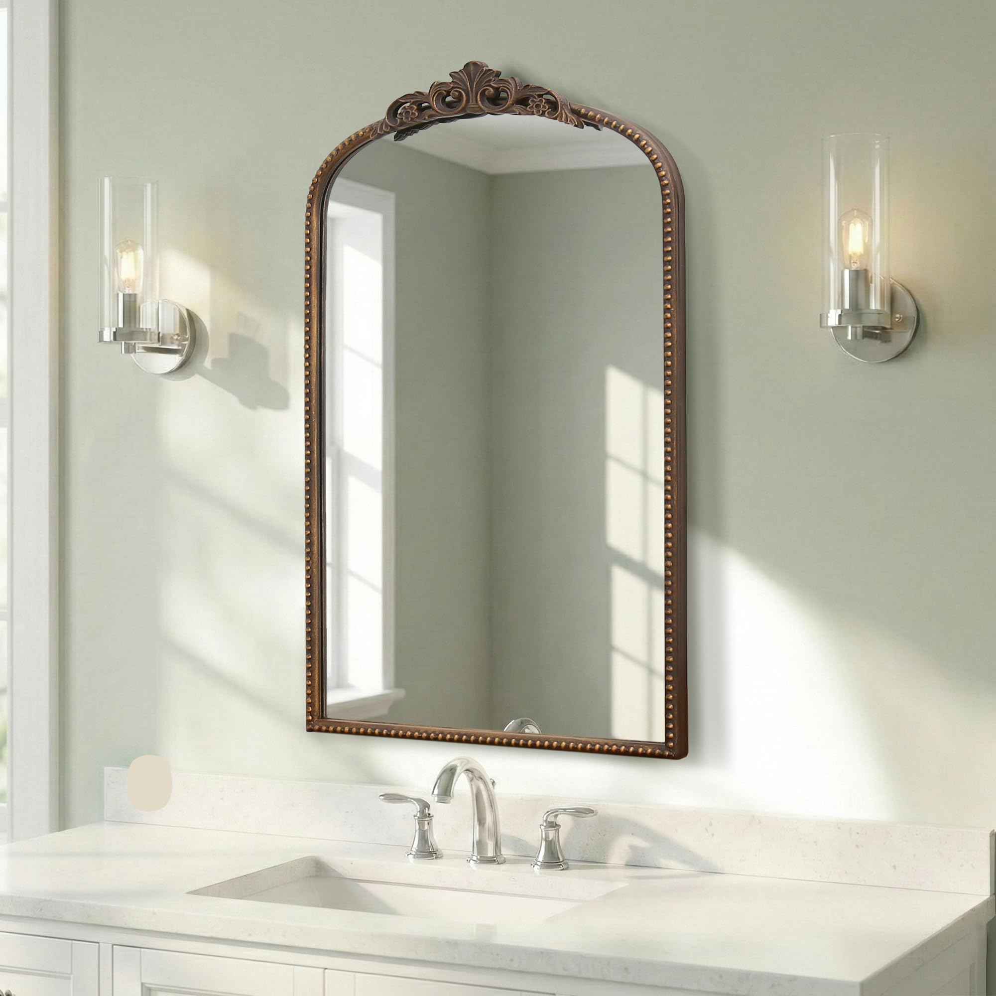 Micasso Vintage Arch Bronze Mirror: 31"x 19" French Baroque Antique Mirror - Traditional Ornate Decorative Mirrors for Wall/Bathroom/Entryway/Hallway - Home Decor for Living Room