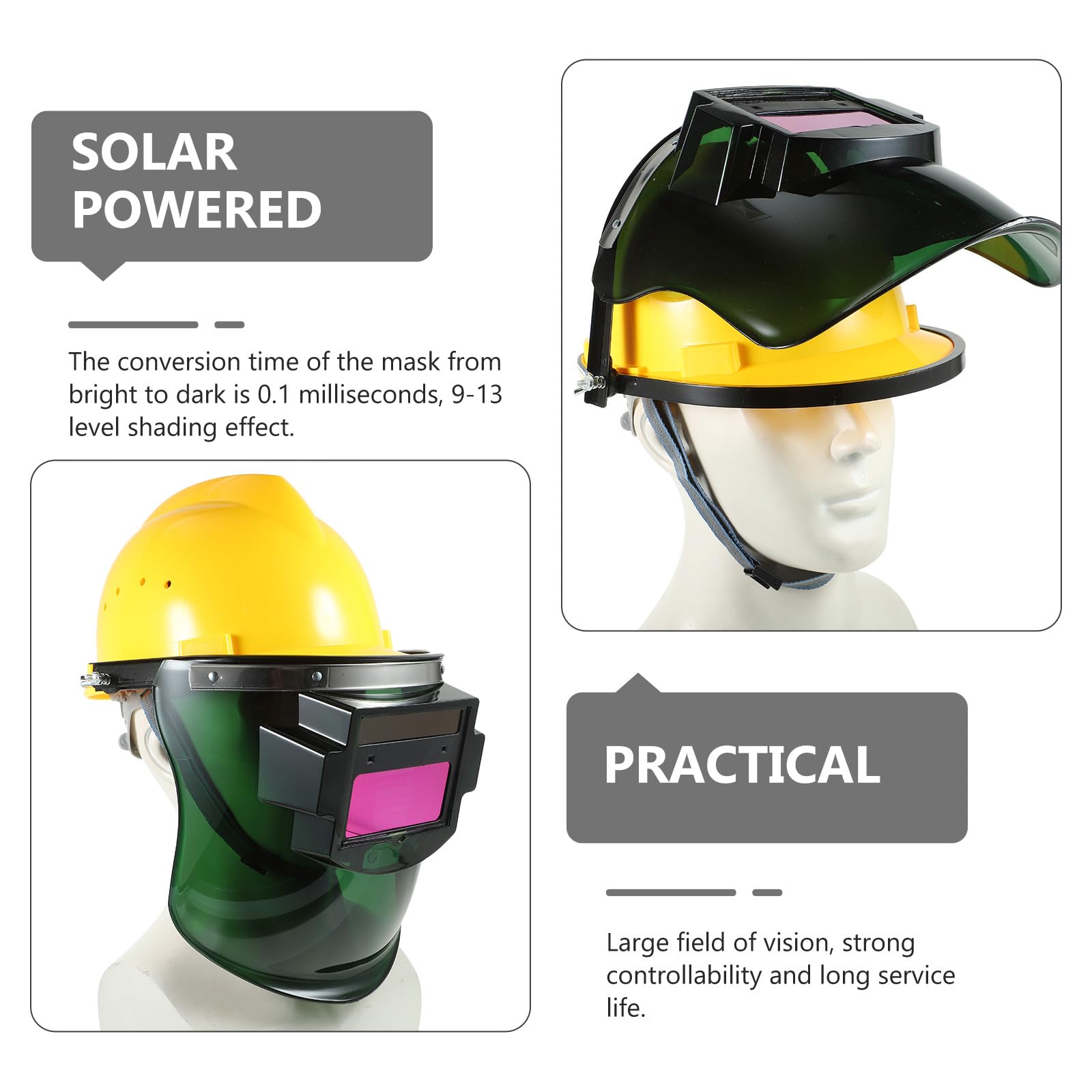 KOMBIUDA Saldatura Autoscurante Solare con Schermo Protettivo Pieno Facciale e Casco di Sicurezza Giallo Automatica Ampio Campo Visivo Rilevatore Alta Efficienza