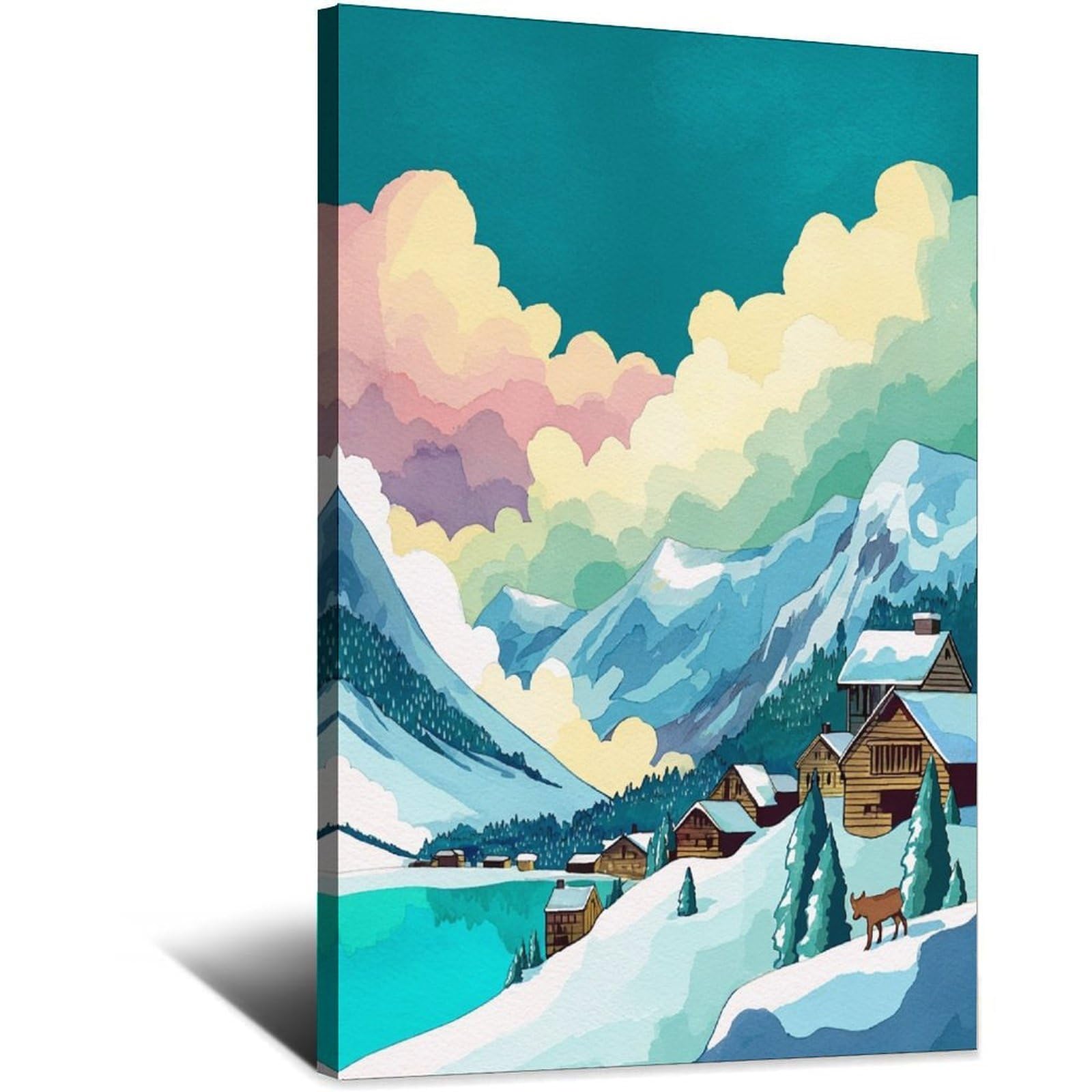 CFXNGA Verbier Ski Posters 24x36inch(60x90cm) Vintage Watercolor Canvas Art