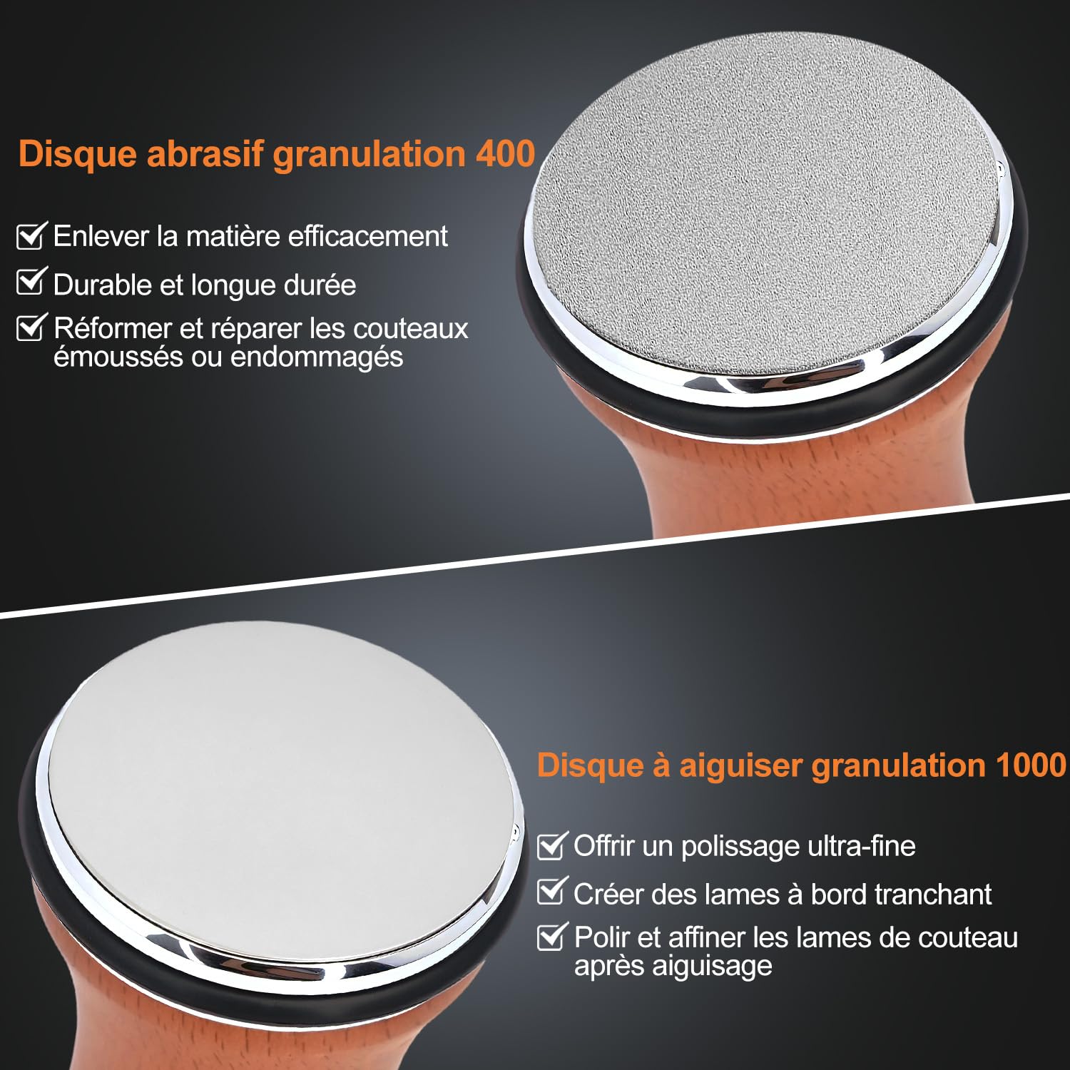 Affuteur de couteaux, knife sharpener avec 4 meules, pour aiguiseur les couteaux de cuisine de manière experte kit d'affûtage simplifié – Compatible avec les angles 12°/15°/17°/19°/22°/25°
