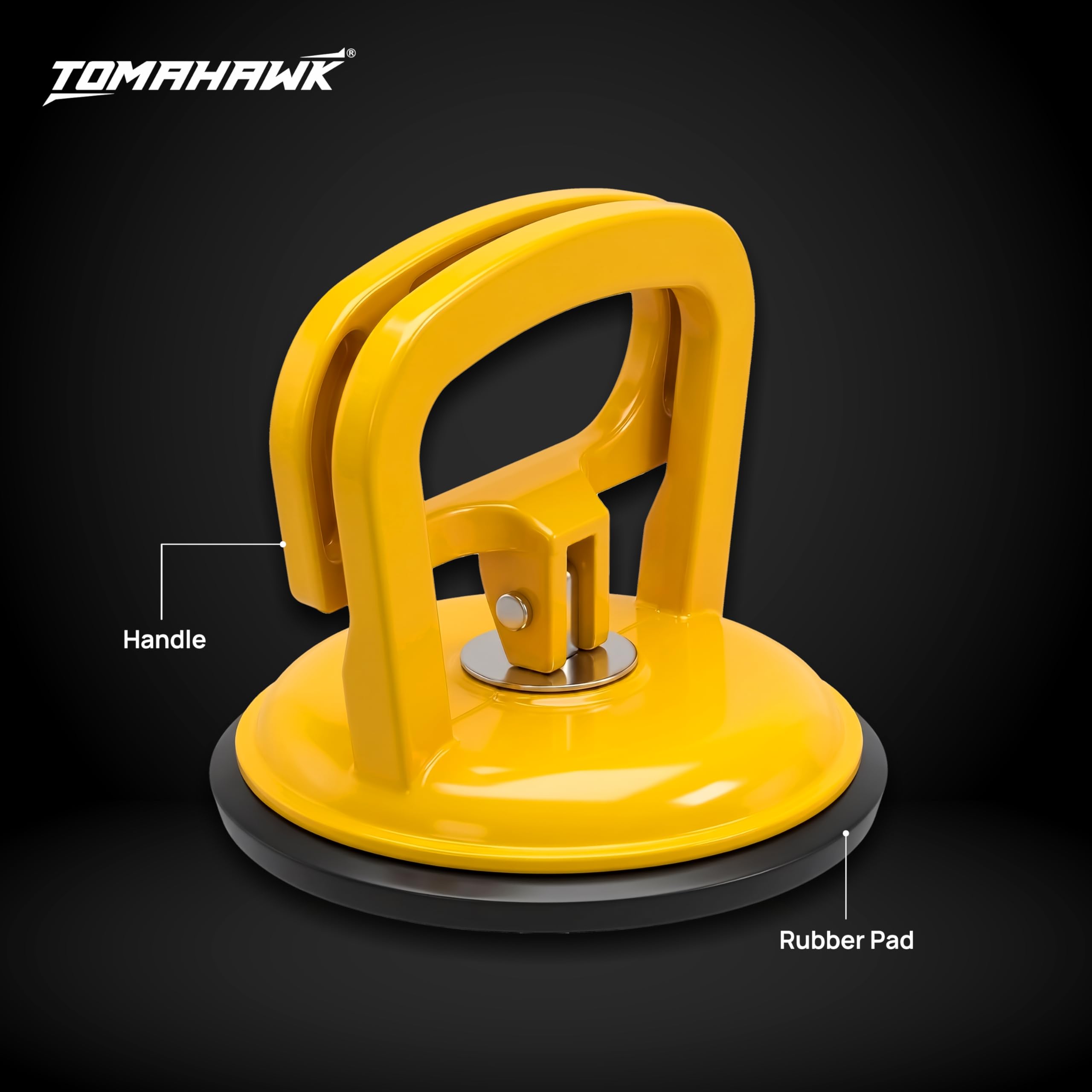 TOMAHAWK® Glass Suction Cup 1 Head for Lifting and Moving Heavy Glass Sheets, Body Panels, Metal, Window Panes, Marble - Glass Lifter Puller, Metal Car Dent Puller with Rubber Vacuum Cup, Pack of 2 4