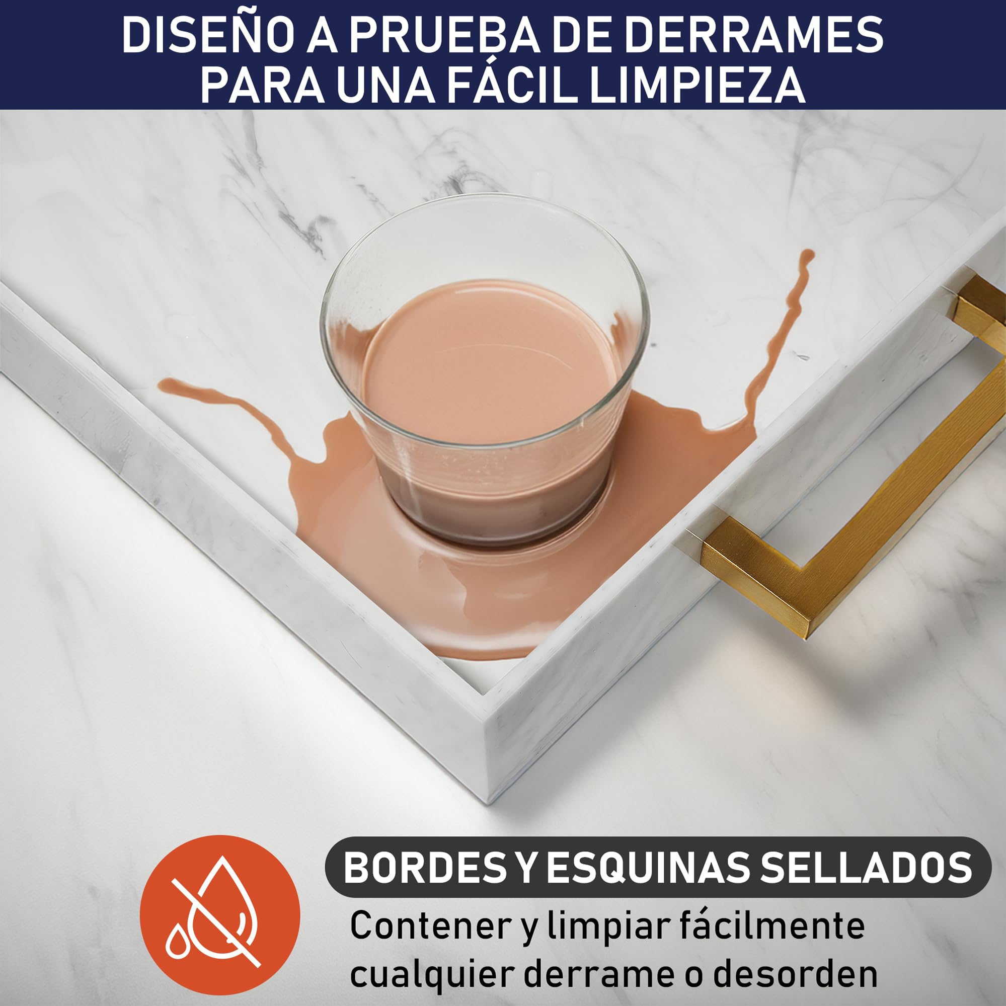 Bandeja para Servir de Acrílico con Asas Doradas, Bandejas Decorativas de 40,6 x 30,5 cm para Mesa de Café, Servidor de Bebidas a Prueba de Derrames, Cocina, Plato de Fiesta (Mármol)