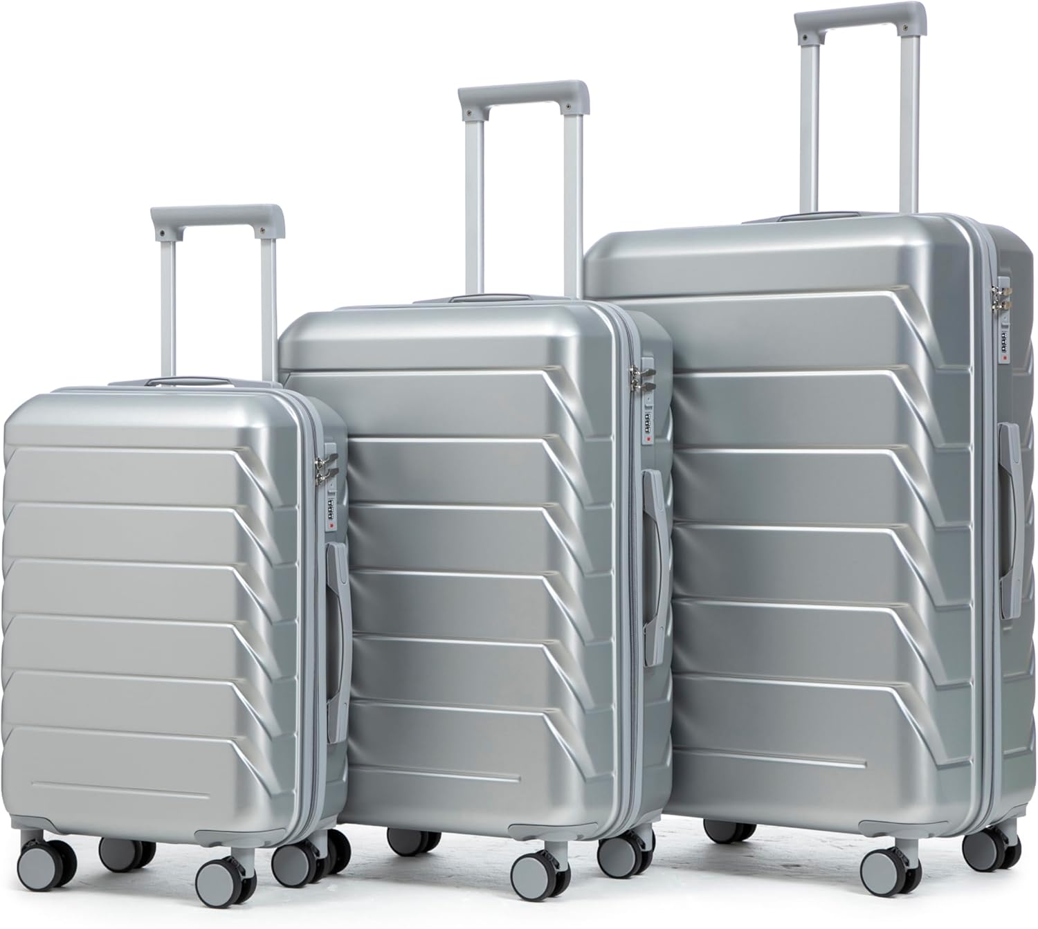 3-Piece Luggage Set (20/24/28") Hardshell Carry On Suitcase with Spinner Wheels & Combination Lock| ABS Material |Lightweight Travel Suitcase Set, Silver - Image 1 of 9