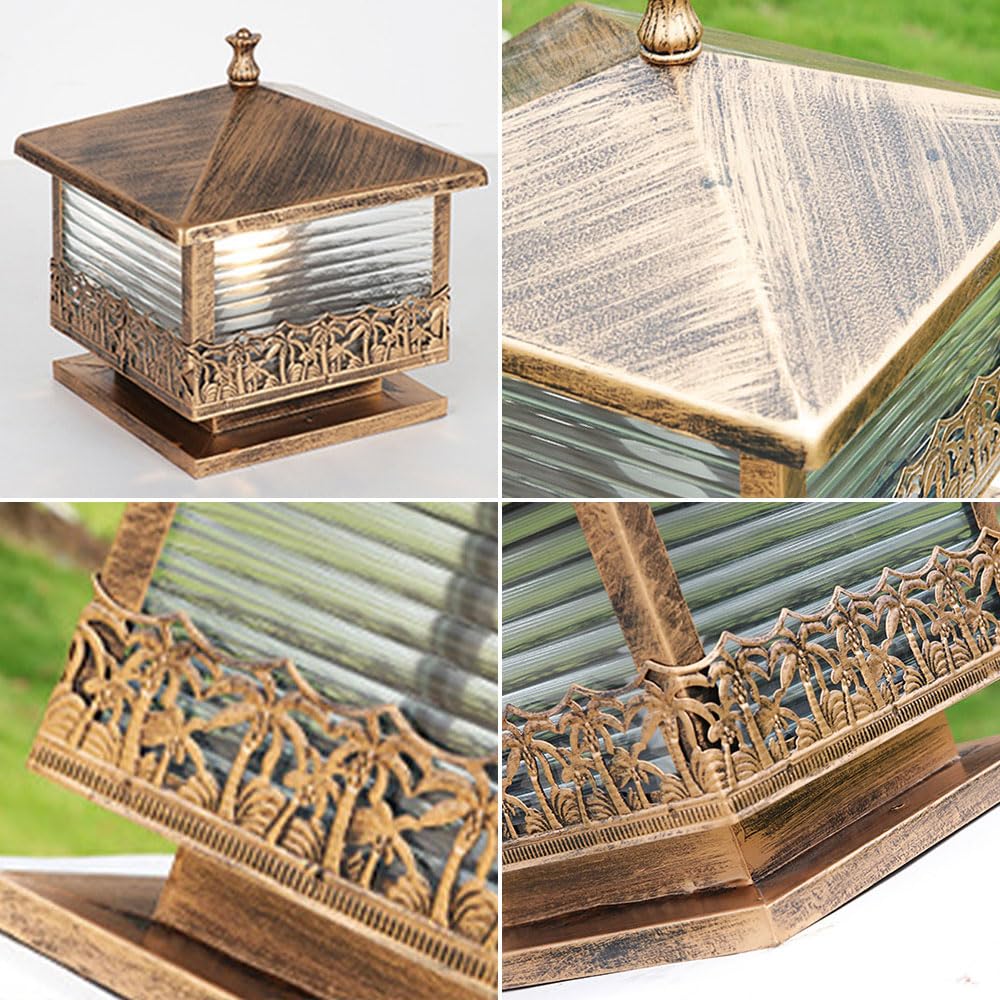 TTDGYYXW Paletti Luminosi da Esterno Colonna Luminosa, Colonna Esterna Vintage Impermeabile con Paralume a Strisce Luci a Colonna con luci a LED per Recinzione, terrazza, Giardino o Patio, Pali
