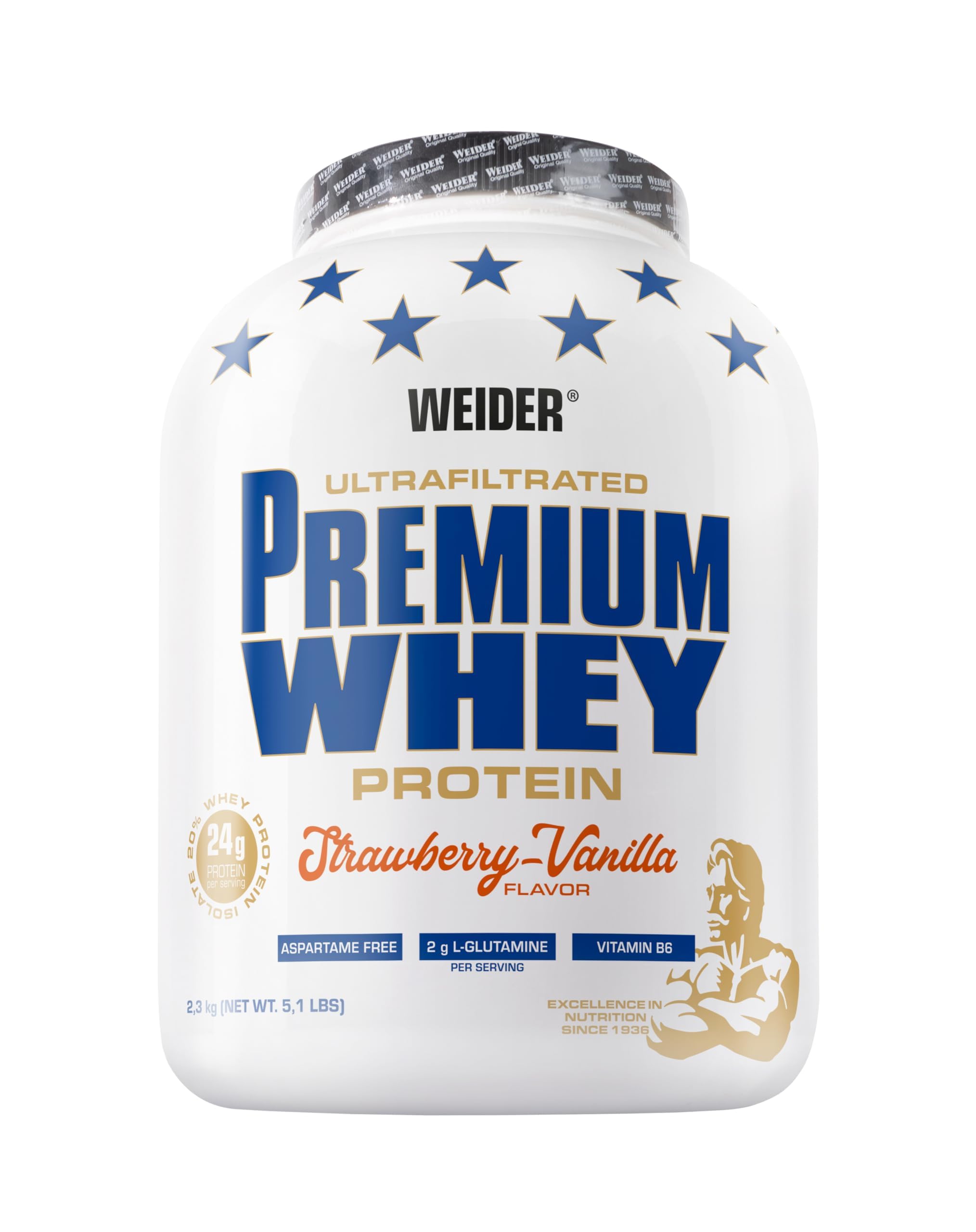 Weider Premium Whey Protein Poudre, 2,3kg, Fraise-Vanille | Haute Teneur en Protéines, Faible en Glucides & Graisses, Avec L-Glutamine et Vitamine B6