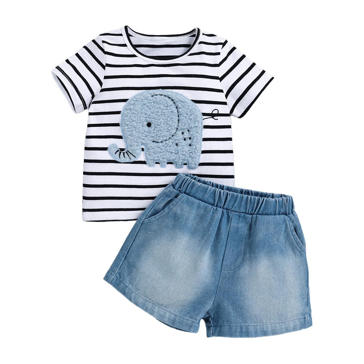 Little Baby Boy Clothes Short Sleeve Printed Cute Top+ Shorts Ripped Jeans 2Pcs Spring Summer Casual Set - 1