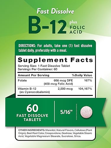 Miniatura 2 de Nature's Truth Vitamina B12 | 60 tabletas de disolución rápida | 2500 mcg | con ácido fólico | Vegano, sin OMG y sin gluten