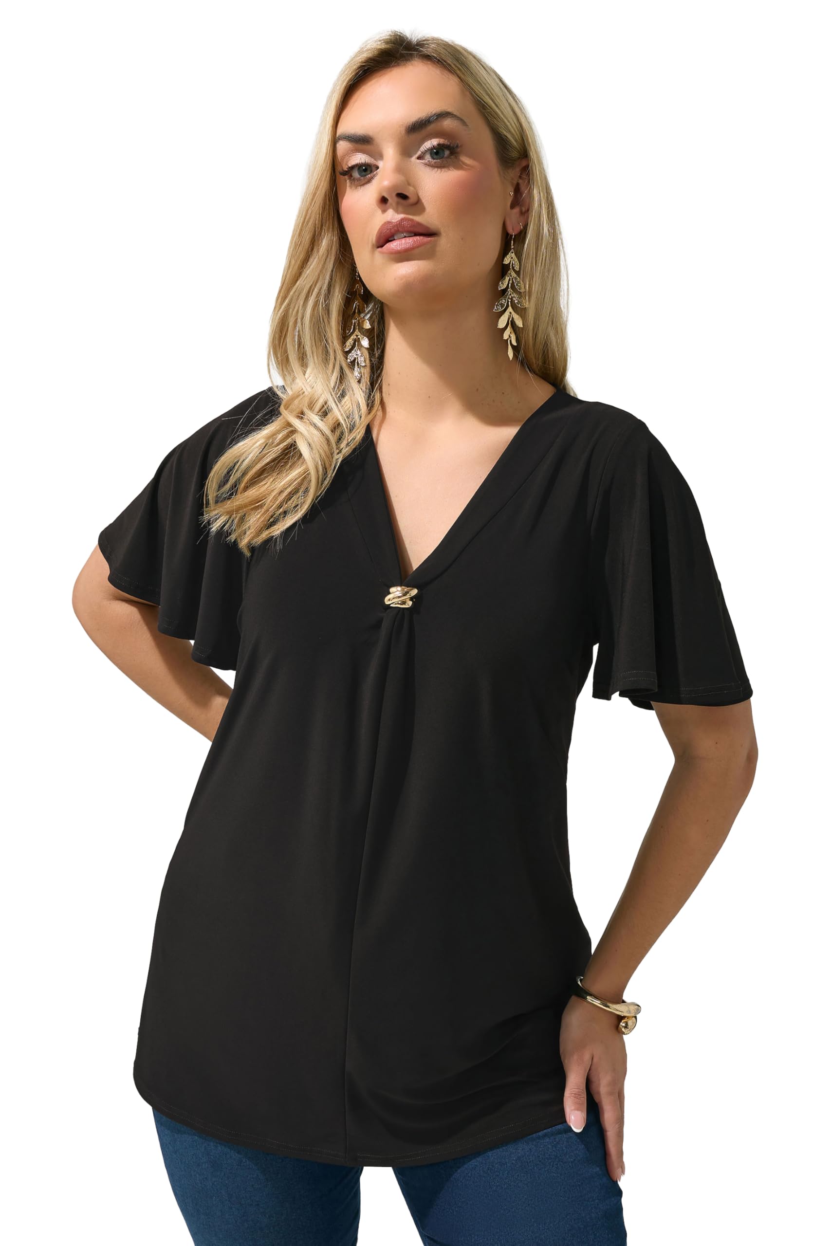 Yours Women's Black Buckle Swing Top In Size 26-28