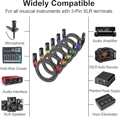 Miniatura 2 de MIKIZ XLR Cables de micrófono - XLR macho a hembra cables de audio de micrófono de 3 pies, paquete de 6