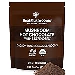 Real Mushrooms Organic Hot Chocolate Mix with Reishi, Turkey Tail, Chaga, Shiitake, Maitake - Cacao Powder Organic Mushroom- 5 Defenders Mushroom Cacao Powder, Vegan, Gluten-Free, 15 Servings