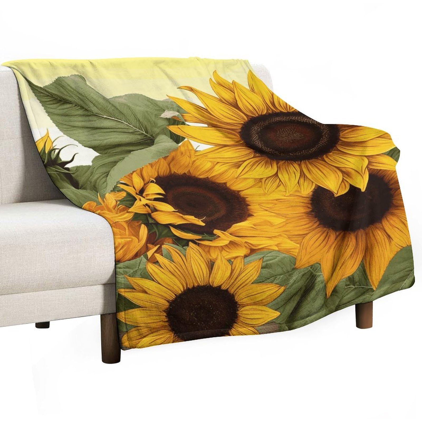 Couverture en flanelle douce et légère, imprimé floral jaune