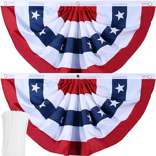 Bandera de Estados Unidos plisada patriótica con ojales de latón y bridas para decoración del Día de los Caídos del 4 de julio al aire libre (2 x 4