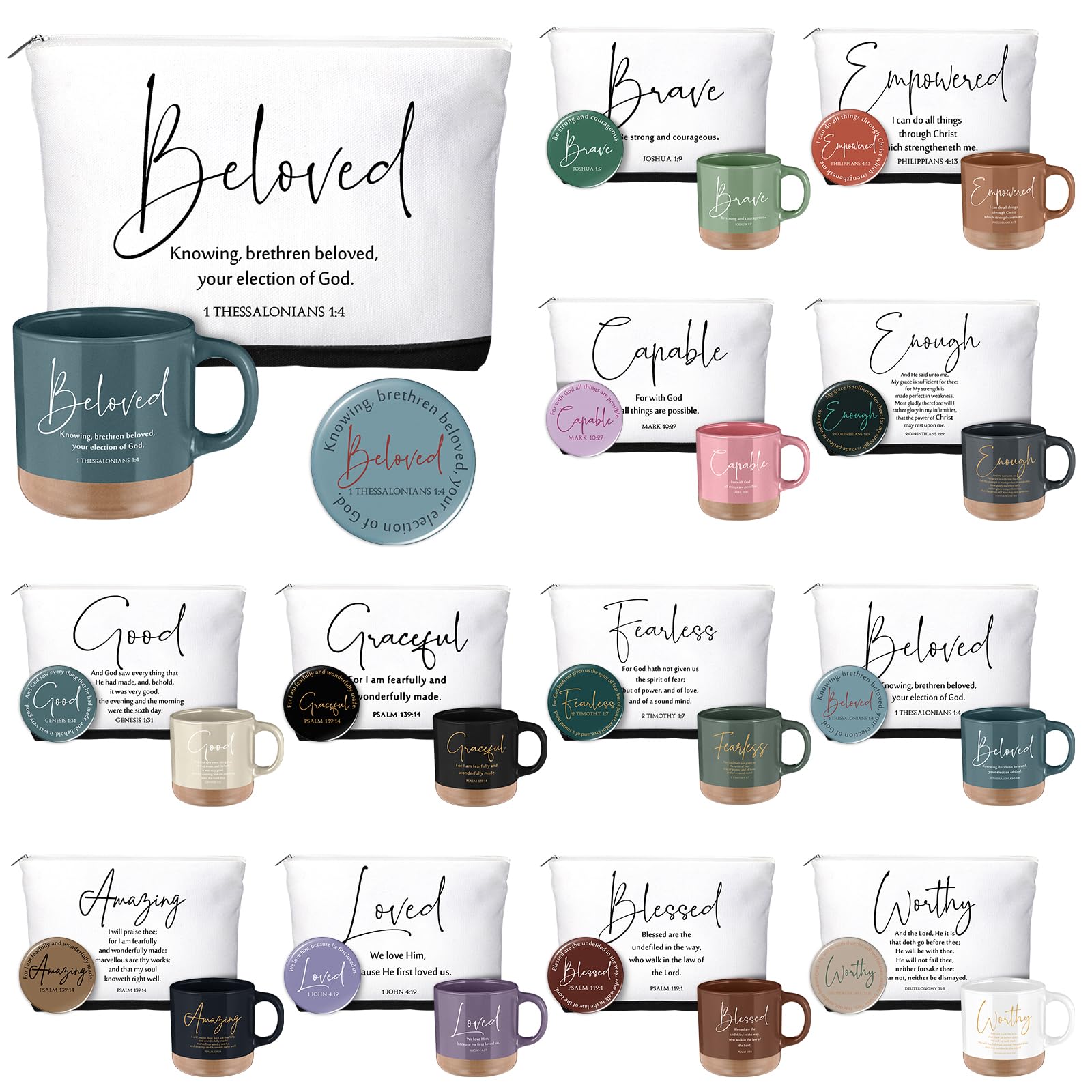 36 Pcs Inspirational Christian Gifts Bulk for Women 13 oz Ceramic Bible Verse Coffee Mugs Religious Makeup Bags Compact Mirrors for CNA Nurses Mom Sunday School Church Group Teachers(Colorful)