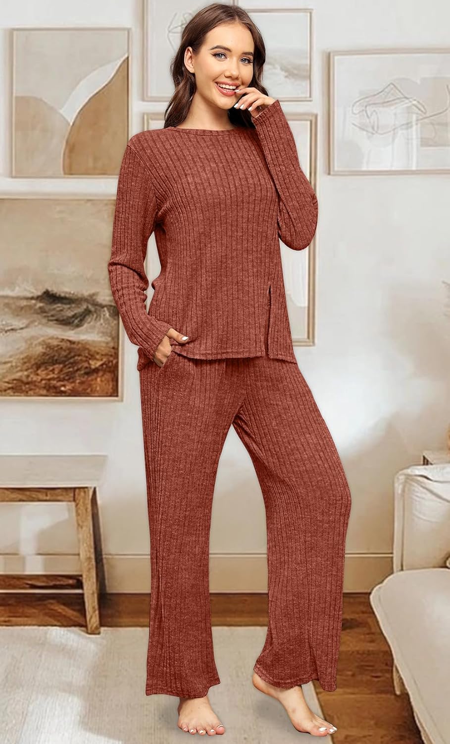 WIHOLL Womens Two Piece Outfits Lounge Sets Cozy Sweater Loungewear with Pockets 2026 - Image 3