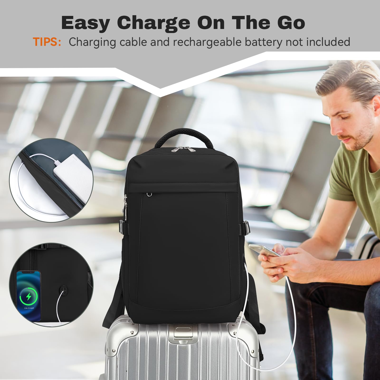 Xkdoai Zaino per Ryanair 40x20x25 Zaino da Viaggio Aereo Bagaglio a Mano Borsa da Viaggio Zaini per Ryanair 40x20x25 Tasca Antifurto Scomparto Separato per Laptop da 14 Pollici