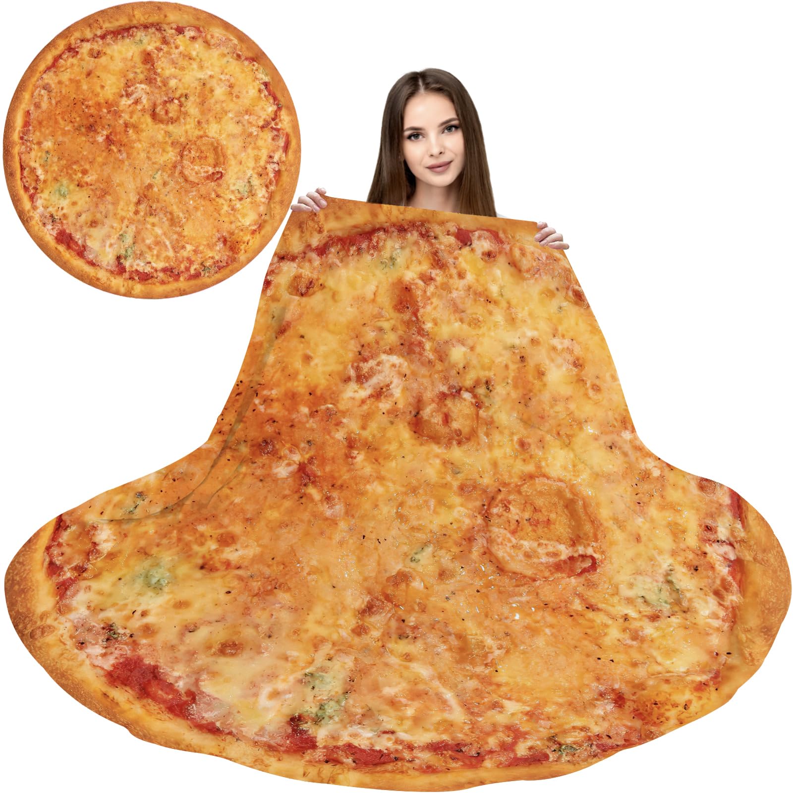 Abaysto Flannel Fleece Pizza Wrap Round Throw Blanket - Funny Realistic Food Novelty Throw - 90CM