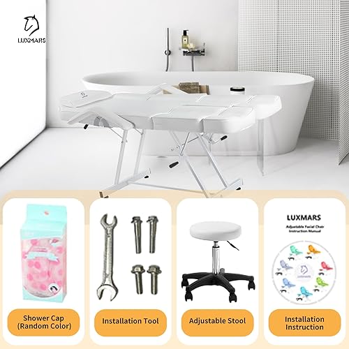 Miniatura 4 de LUXMARS Silla facial, silla ajustable para tatuajes, cama de salón con taburete hidráulico, cama de masaje para masaje profesional, pestañas