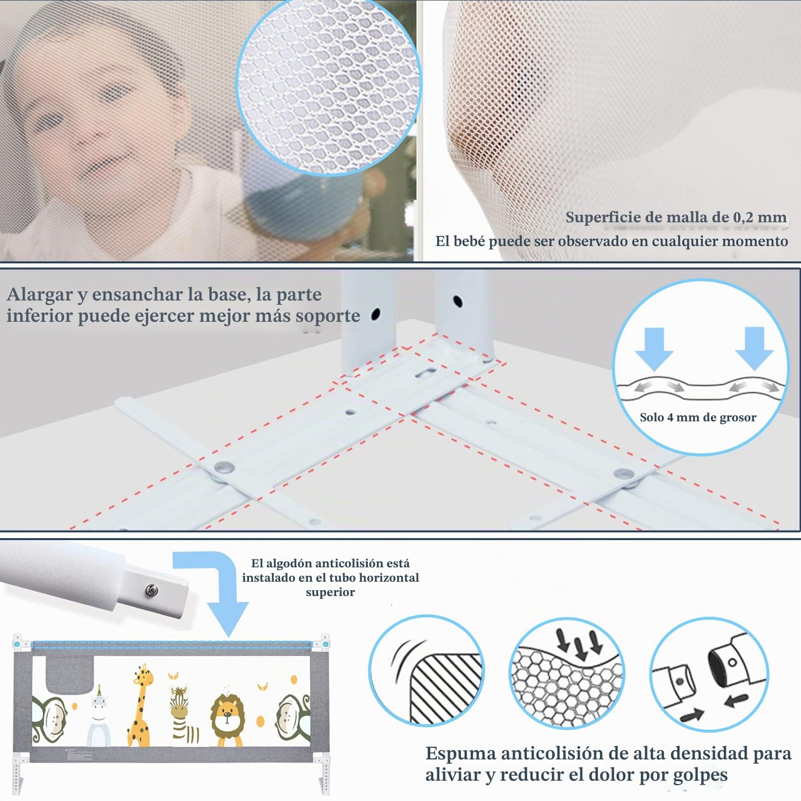 Barrera Seguridad Cama Niños Portatil 200cm, Barandilla Cama Niños Anticaída con Elevación Vertical/Doble Cierre De Seguridad/Ajustable En Altura Barrera Cama - 1 Lado