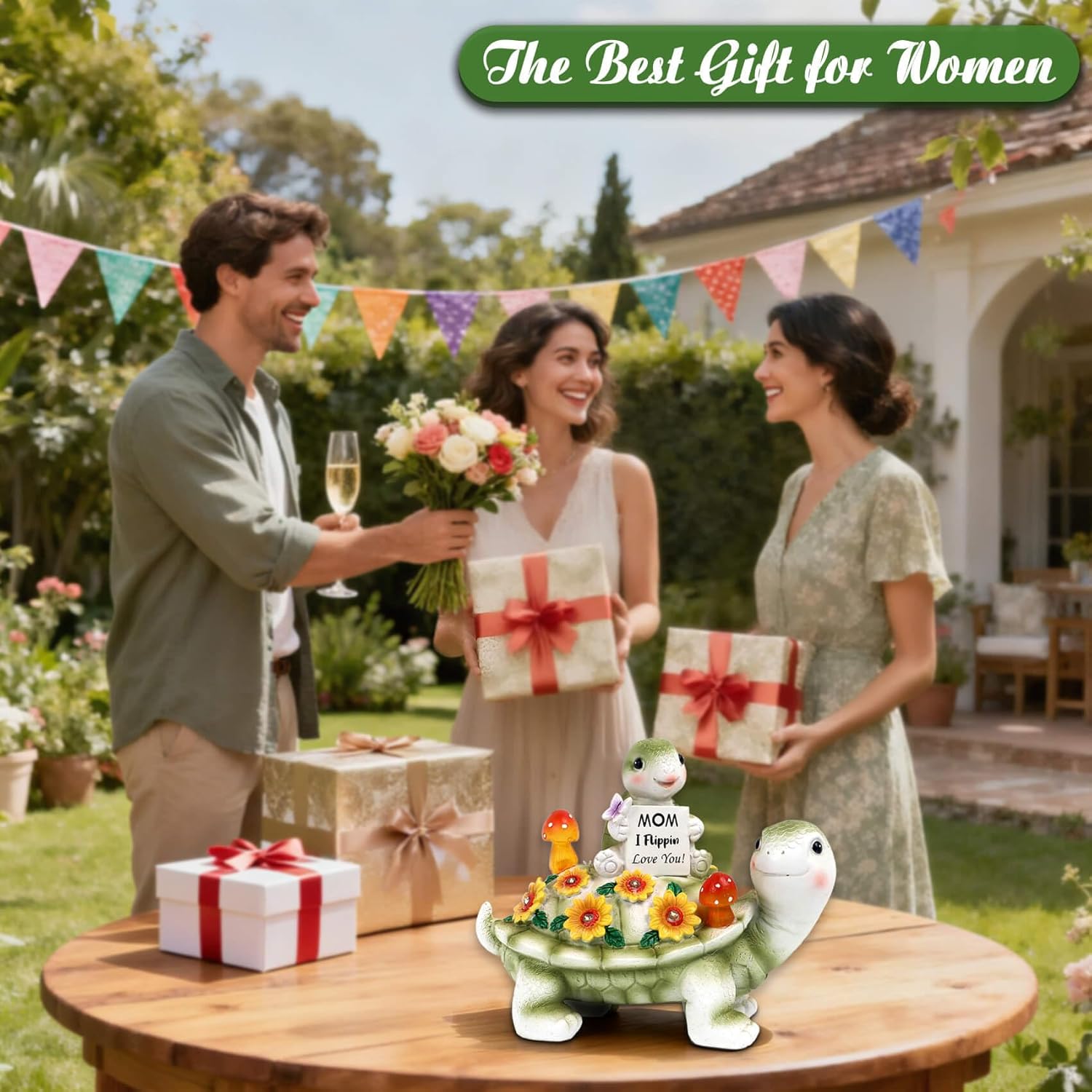 Solar Turtle Garden Statue 7.5 inches, I Flippin Love You Tortoise Figurine with 7 LED Lights, Outdoor Lawn Decor for Patio, Yard, Balcony, Birthday for Mom, Grandma, Women - Image 3