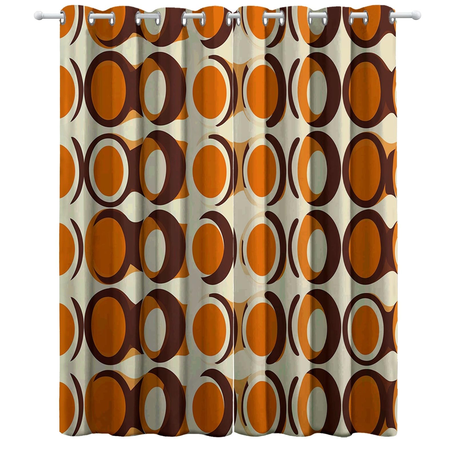 Rideau Occultant Bulles Vintage Imprimés Lot de Thermique Isolant Tenture Opaque à Oeillets Draperies Intérieurs pour Maison Chambre Salon Fenetre 140L X 260H cm (2 Panneaux), Orange Marron
