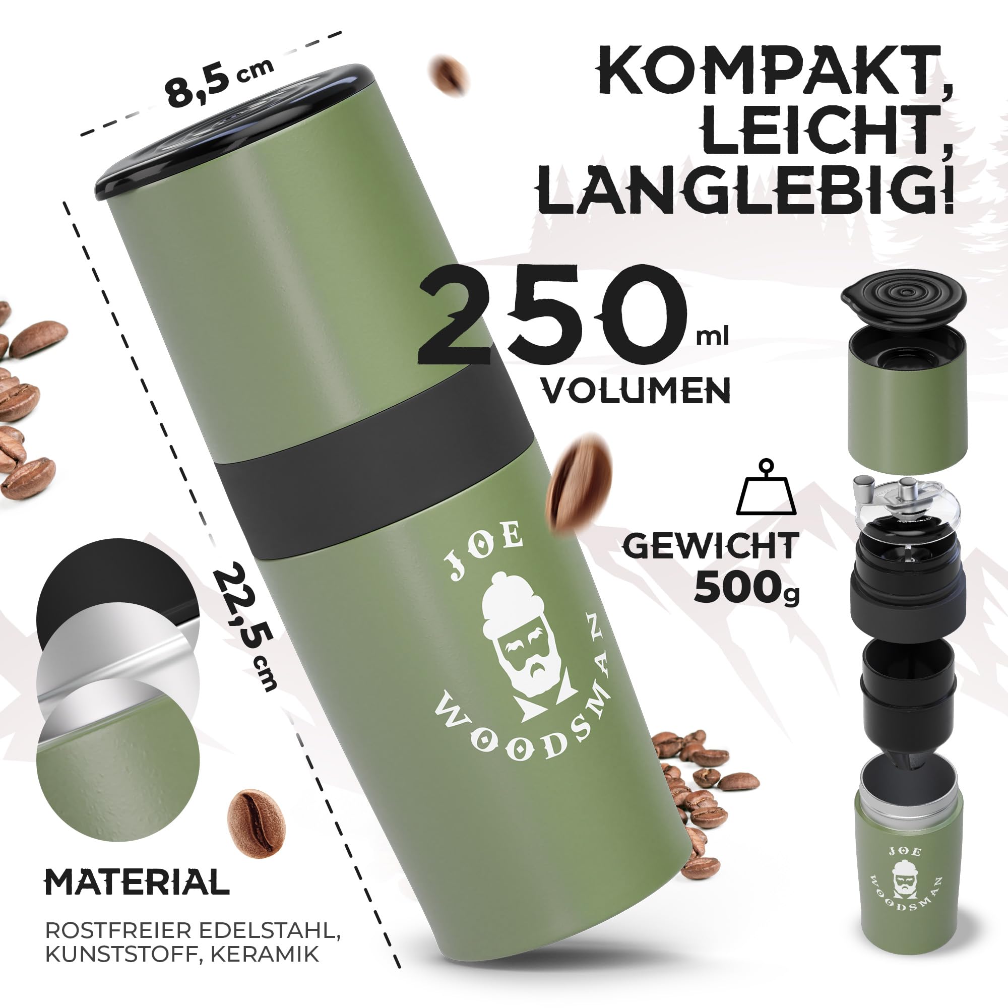 Joe WOODSMAN Macchina da caffè da viaggio – Tazza e macchina da caffè all -in-one per escursioni, trekking, campeggio e festival – Scopri ora