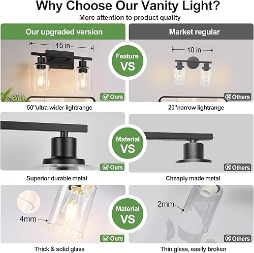 Miniatura 73 de Lámparas de baño de 3 luces, luces de tocador de latón para baño con pantallas de vidrio transparente, modernos apliques de pared de baño