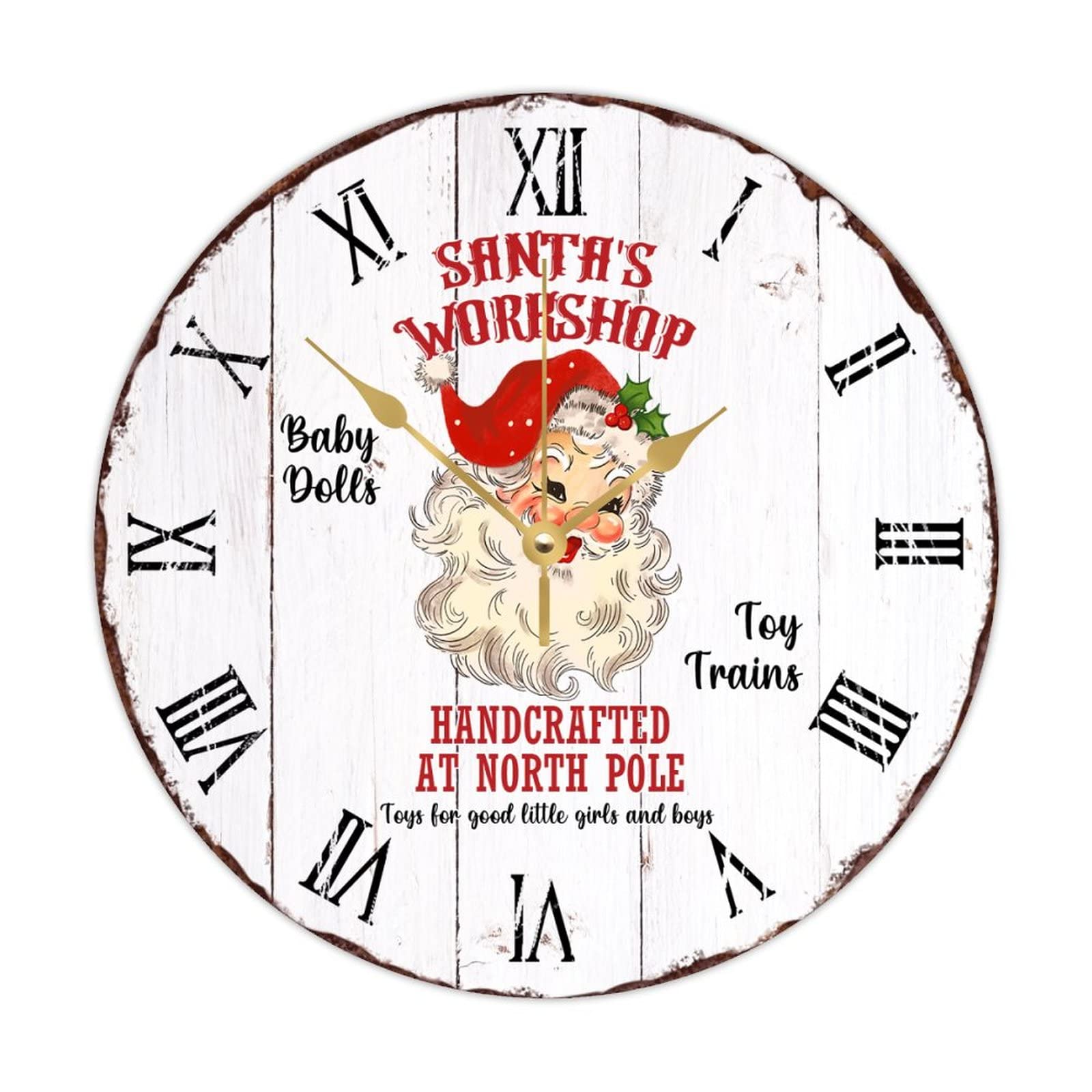 Horloge murale ronde en bois atelier du Père Noël pour une ambiance chaleureuse