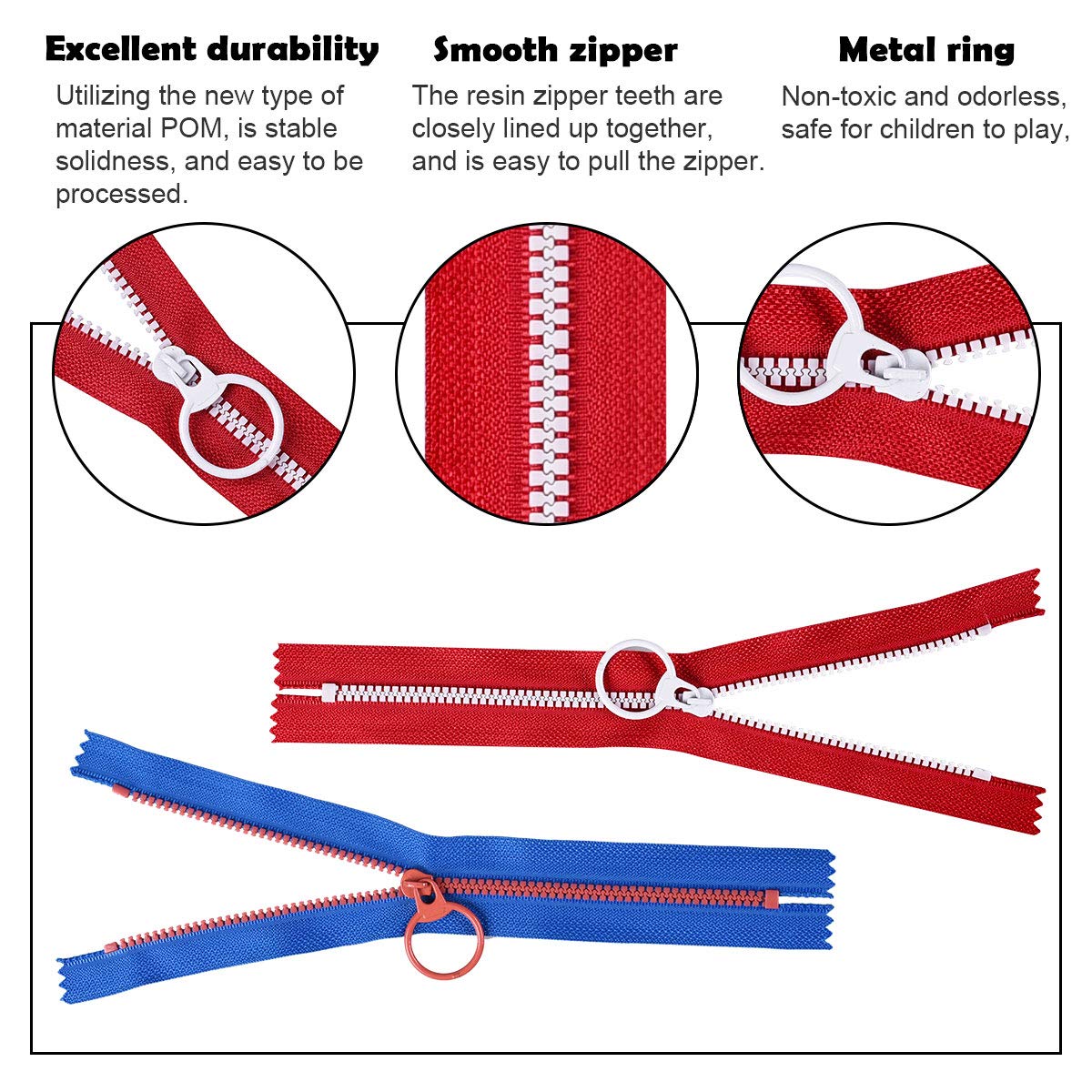 Generic 20 Cm + Fermeture éclair De 30 Cm, Résine Multicolore Avec Anneau De Traction En Métal, 20 Pièces Pour Couture, Artisanat, Vêtements Pour Enfants, Oreiller, Tente, Sac à Dos