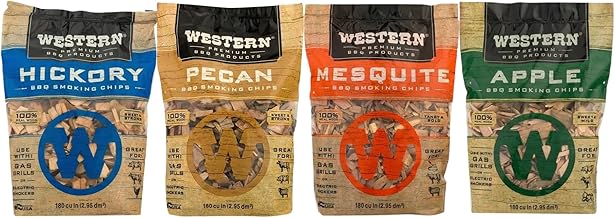 Western BBQ Smoking Wood Chips Variety Pack Bundle (4) Apple, Hickory, Mesquite and Pecan Flavors