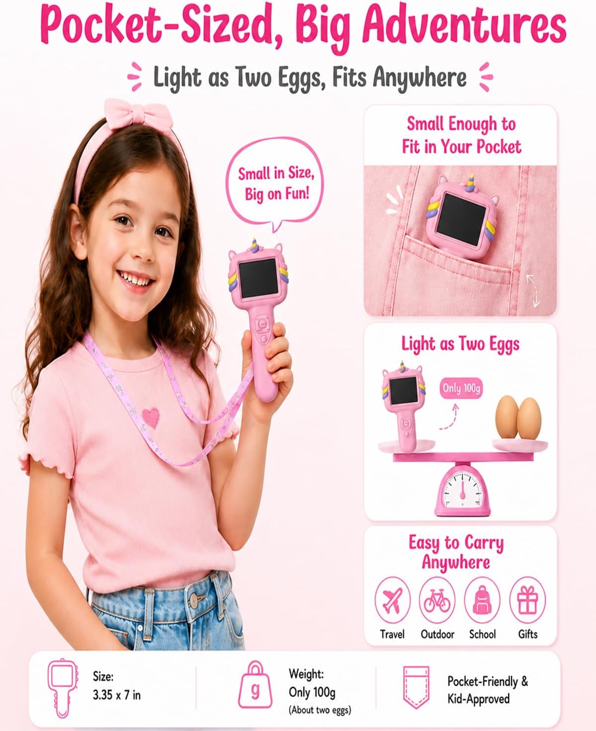 Microscope Camera for Kids Gifts Toys- Handheld Pocket Microscope Autofocus | 2.4" Screen Mini Digital Educational Science Kit for Christmas Birthday for Age 3-5 5-7 8-12 Girls Boys(Pink)